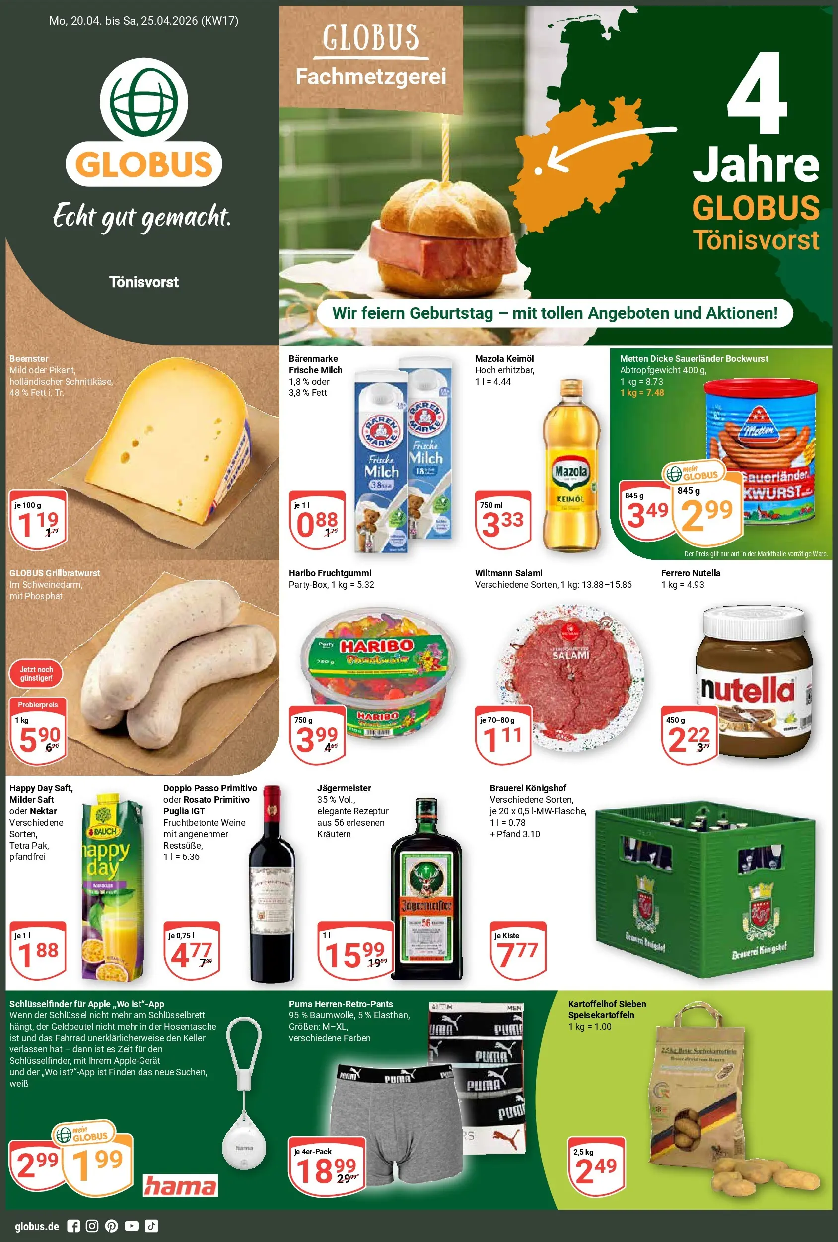 Globus Prospekt Tönisvorst	 (ab 20.04.2026) » Angebote online | Seite: 1 | Produkte: Doppio passo primitivo, Nutella, Doppio Passo, Saft