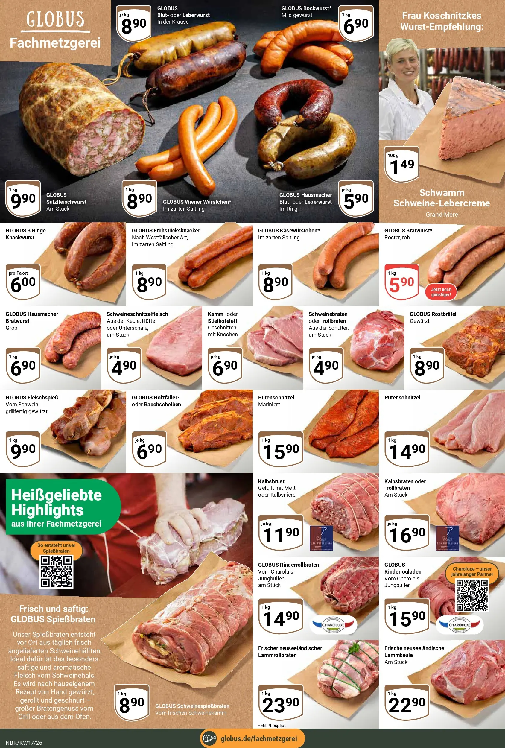 Globus Prospekt Neubrandenburg	 (ab 20.04.2026) » Angebote online | Seite: 9 | Produkte: Rinderrouladen, Lammkeule, Bratwurst, Putenschnitzel