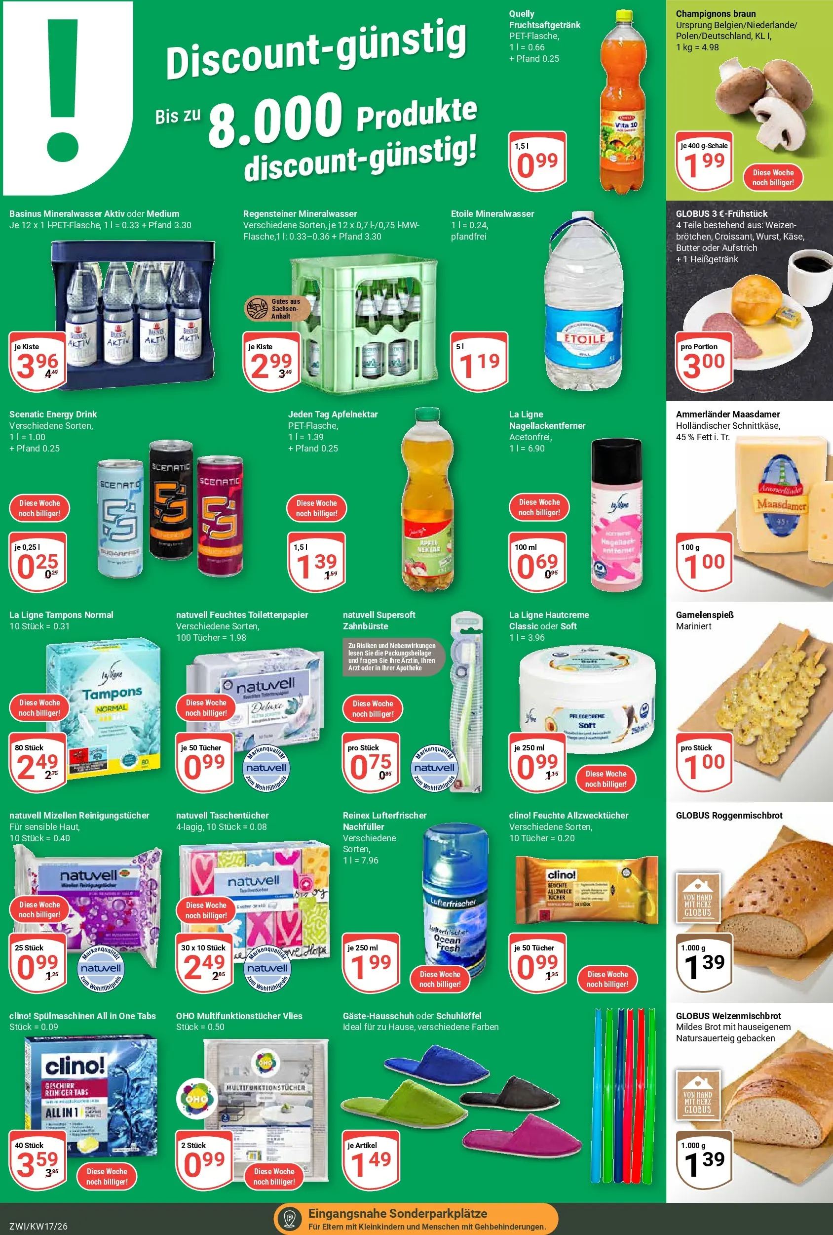 Globus Prospekt Zwickau	 (ab 20.04.2026) » Angebote online | Seite: 18 | Produkte: Mineralwasser, Champignons, Brot, Toilettenpapier