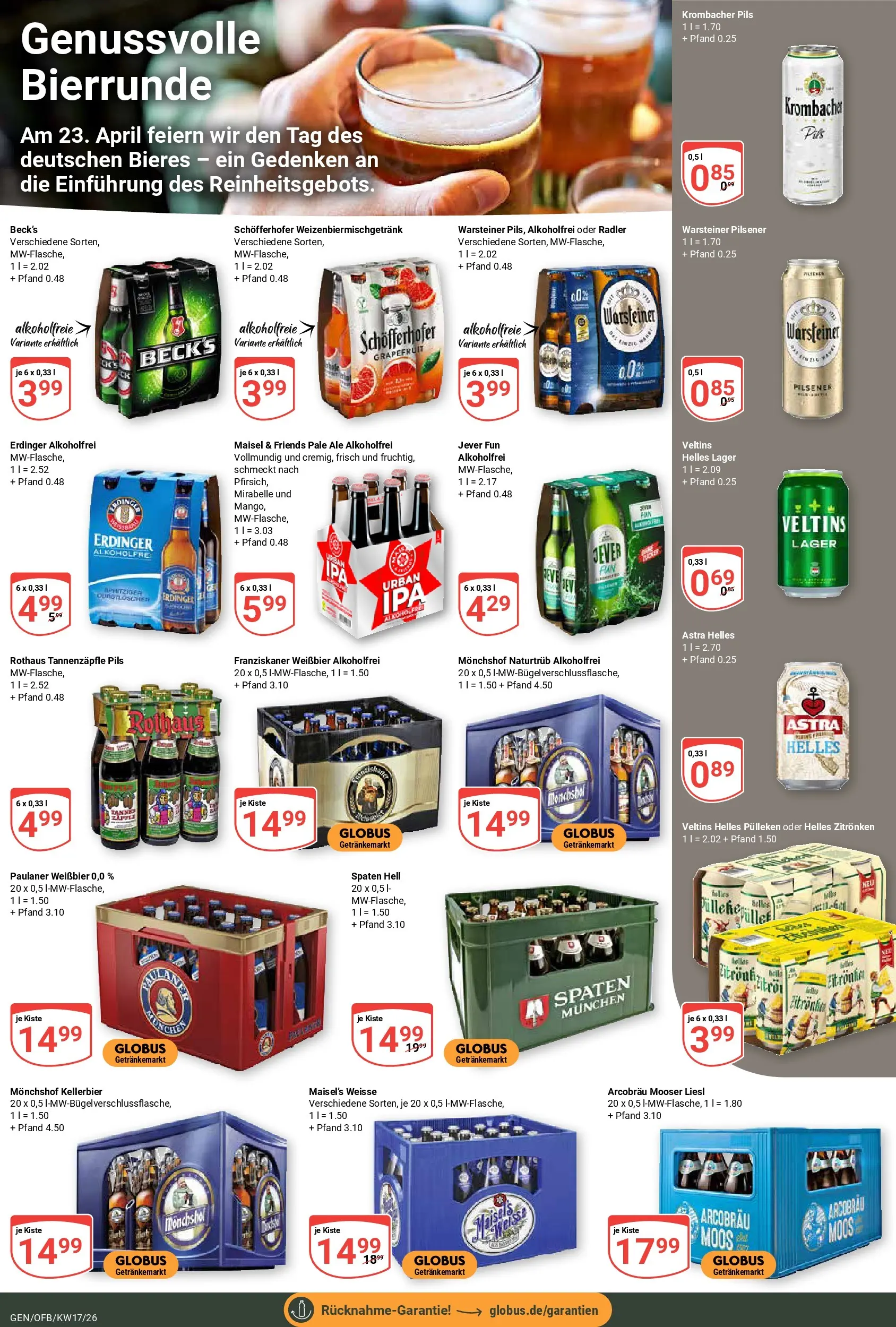 Globus Prospekt Gensingen	 (ab 20.04.2026) » Angebote online | Seite: 16 | Produkte: Helles pulleken, Monchshof, Warsteiner, Jever