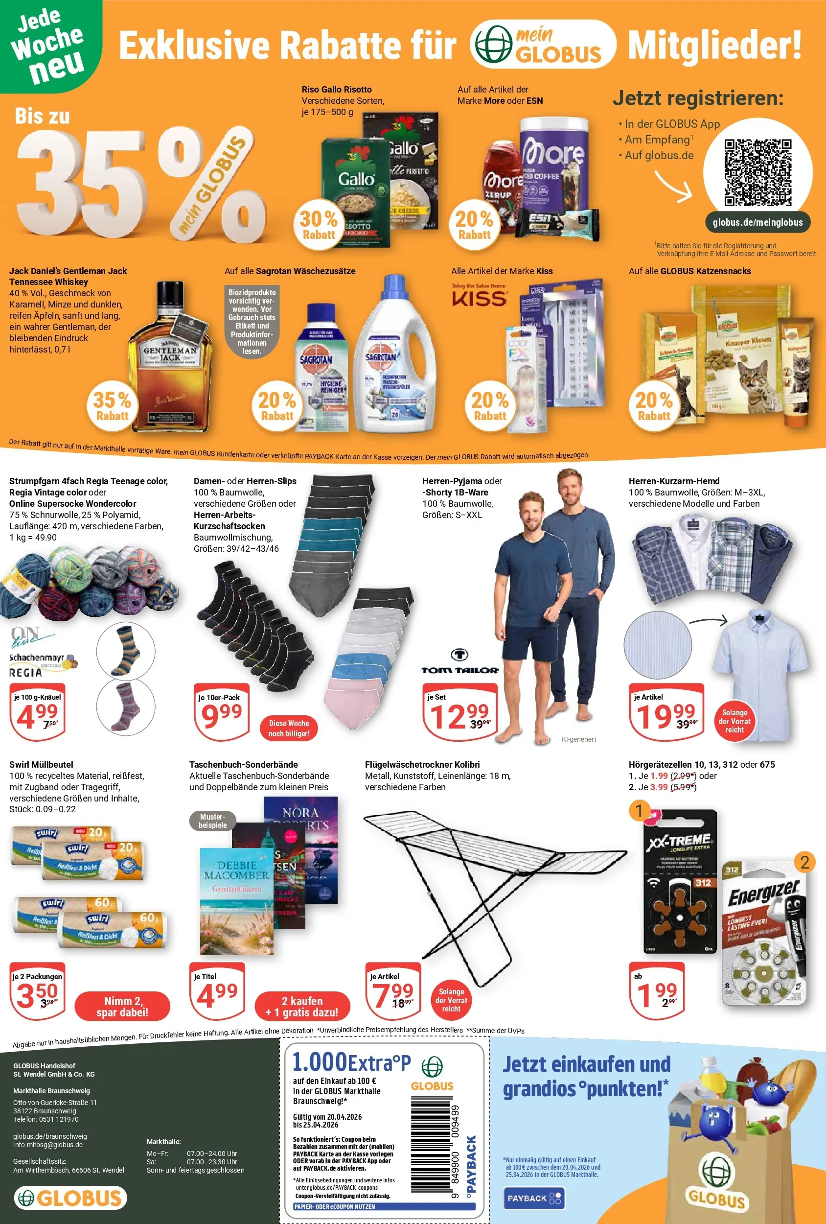 Globus Prospekt Braunschweig	 (ab 20.04.2026) » Angebote online | Seite: 22 | Produkte: Jack Daniel's, Whiskey, Telefon, Uhr