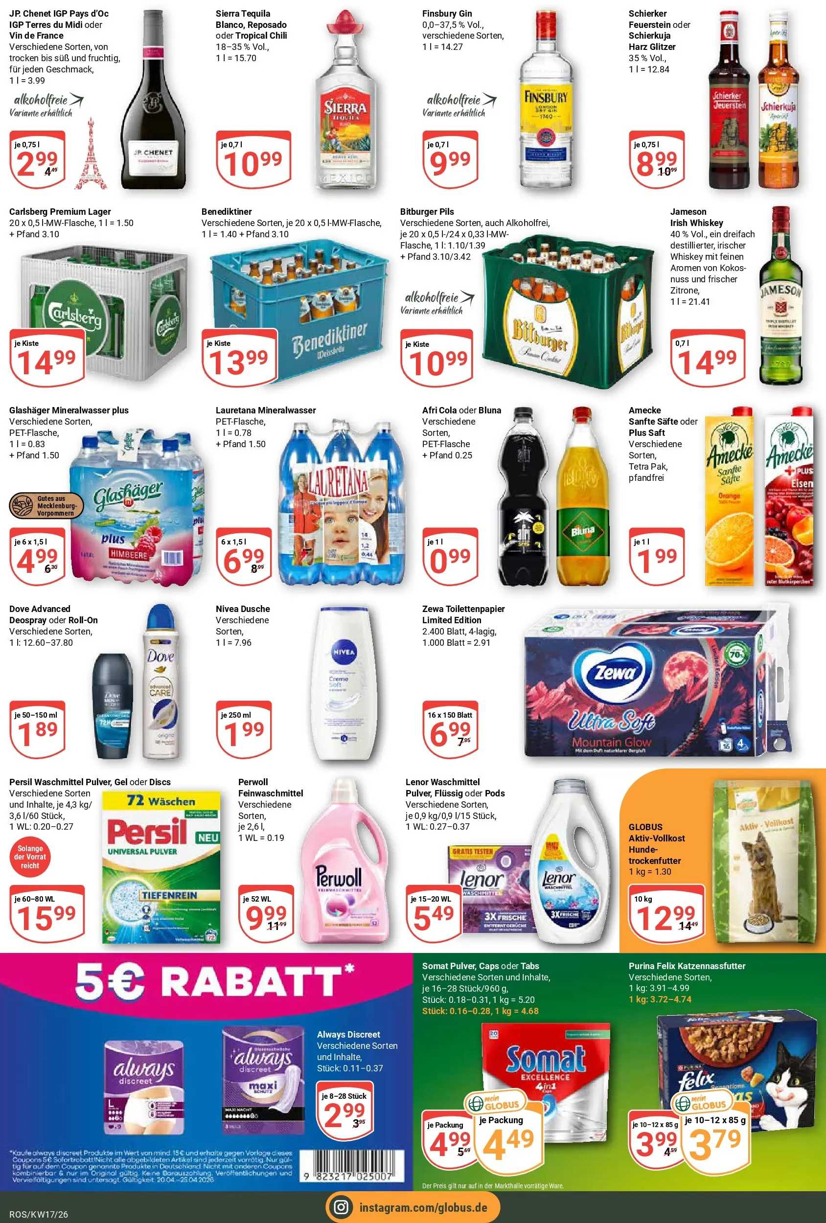 Globus Prospekt Lambrechtshagen	 (ab 20.04.2026) » Angebote online | Seite: 5 | Produkte: Zewa, Jameson, Mineralwasser, Toilettenpapier