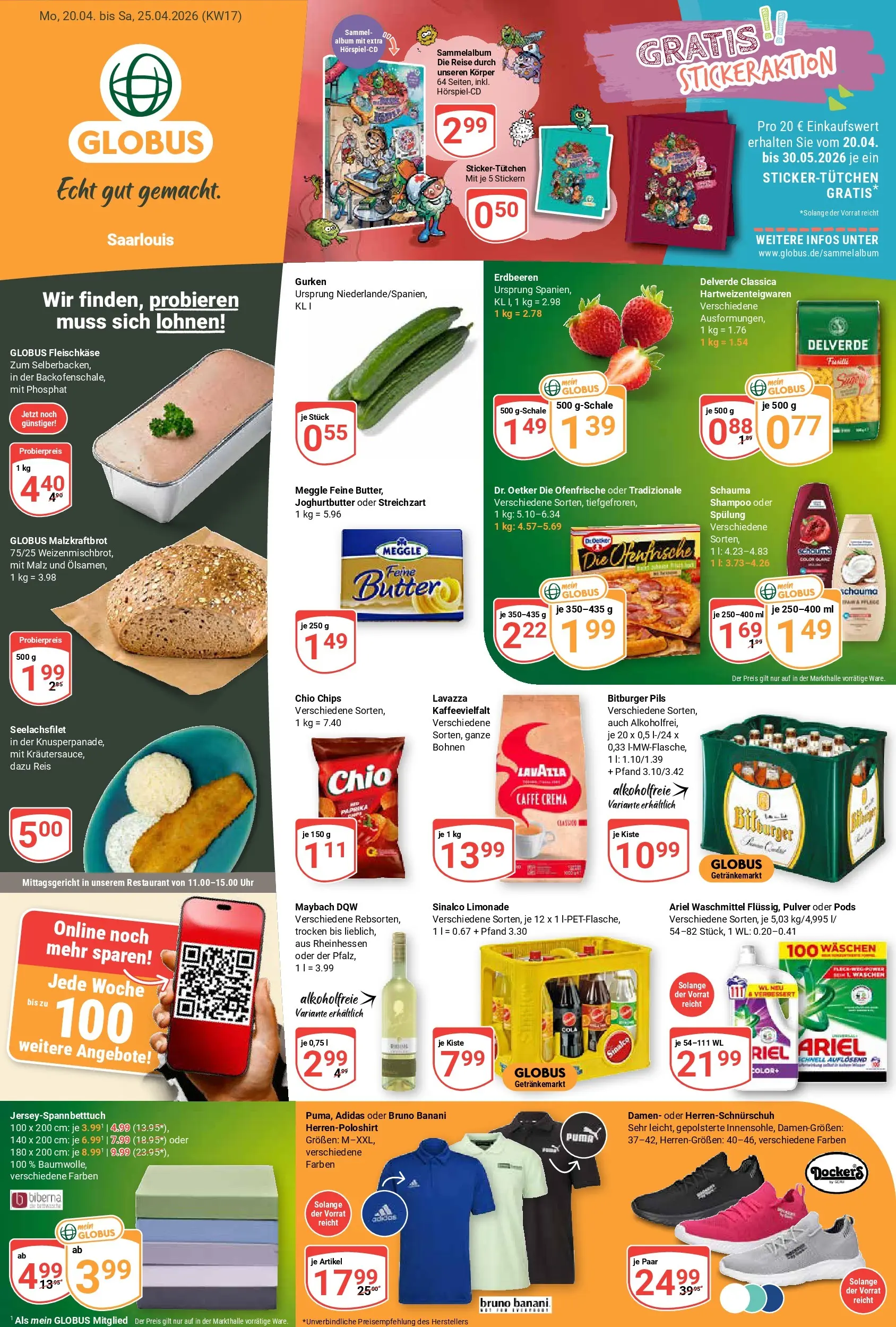 Globus Prospekt Saarlouis	 (ab 20.04.2026) » Angebote online | Seite: 1 | Produkte: Bitburger, Ariel, Limonade, Shampoo
