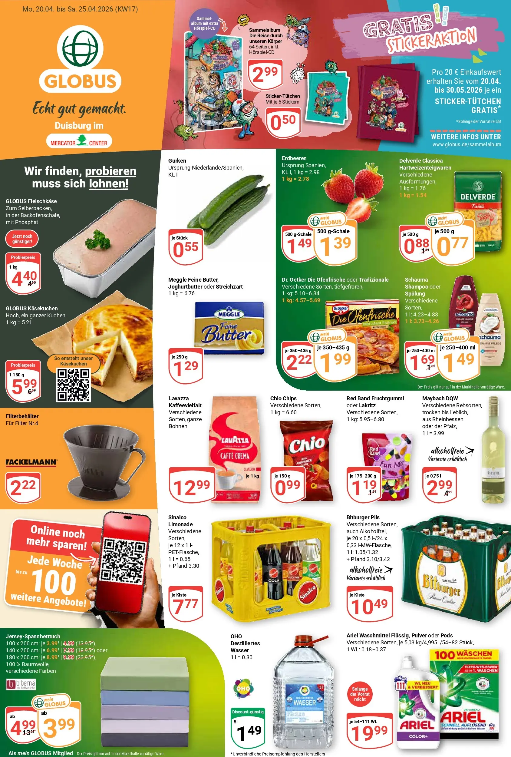 Globus Prospekt Duisburg	 (ab 20.04.2026) » Angebote online | Seite: 1 | Produkte: Sinalco, Butter, Spülung, Waschmittel