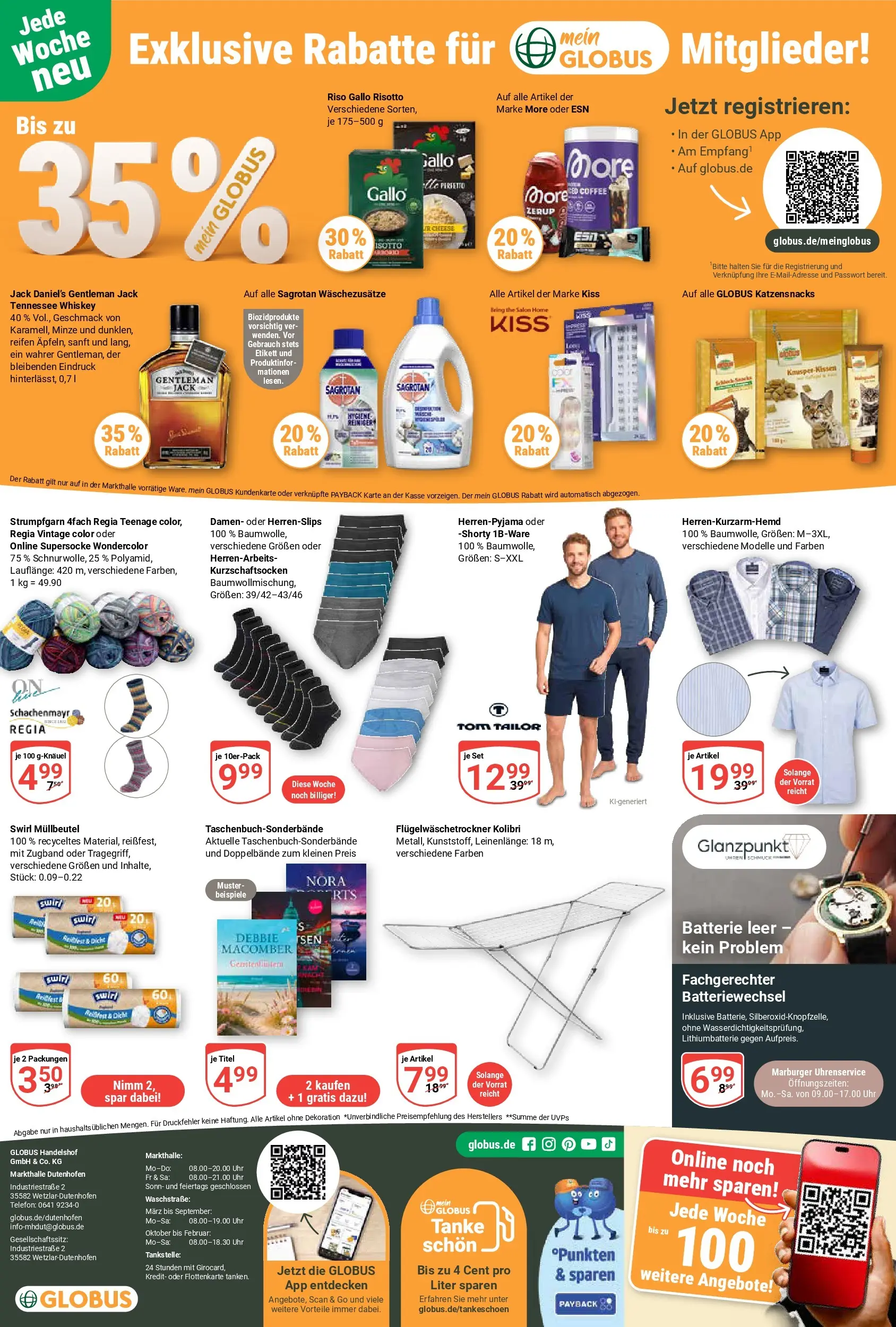 Globus Prospekt Wetzlar-Dutenhofen	 (ab 20.04.2026) » Angebote online | Seite: 22 | Produkte: Batterie, Jack Daniel's, Whiskey, Uhr