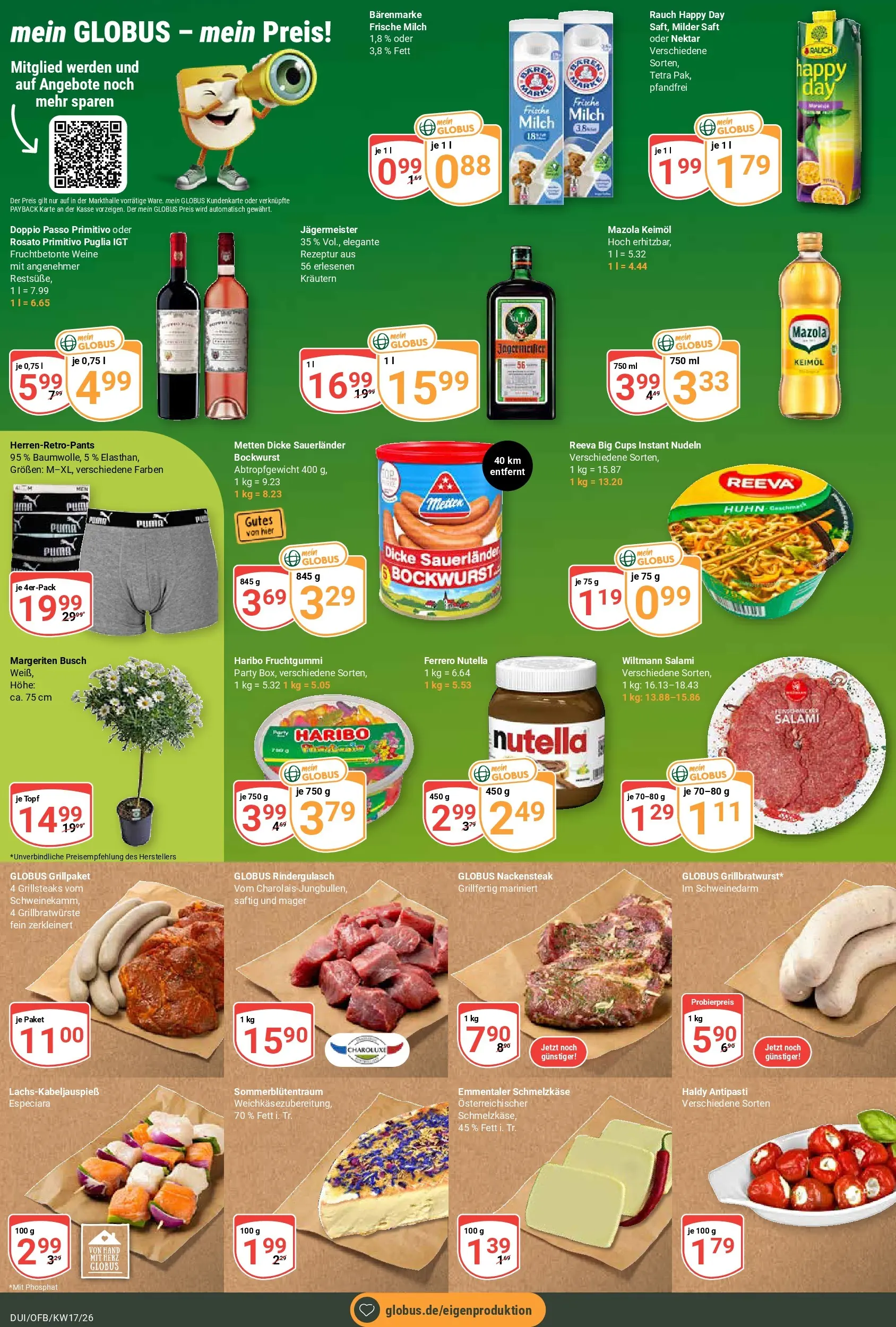 Globus Prospekt Duisburg	 (ab 20.04.2026) » Angebote online | Seite: 4 | Produkte: Milch, Nutella, Jägermeister, Saft