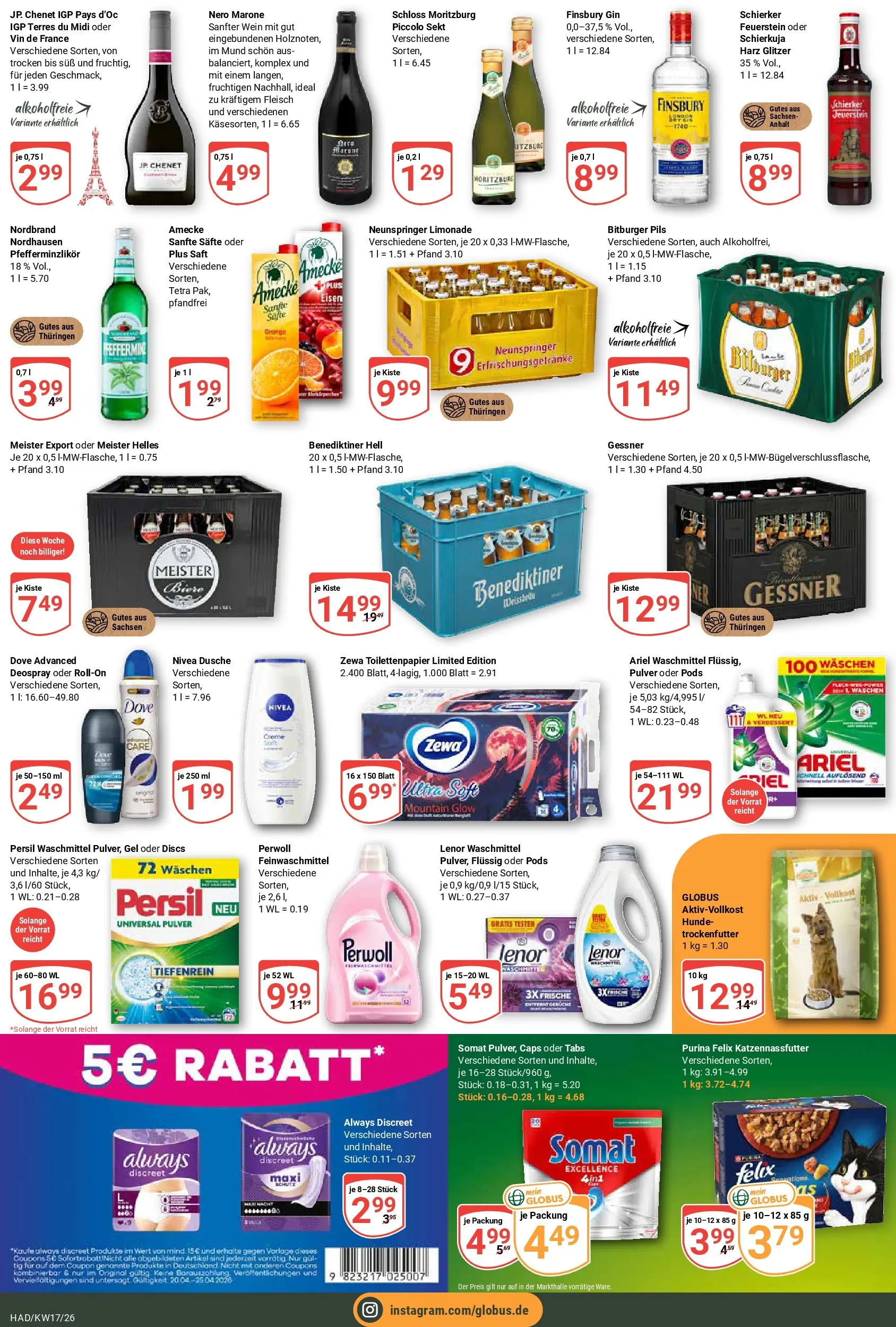 Globus Prospekt Halle (saale)	 (ab 20.04.2026) » Angebote online | Seite: 5 | Produkte: Dusche, Pils, Waschmittel, Wein