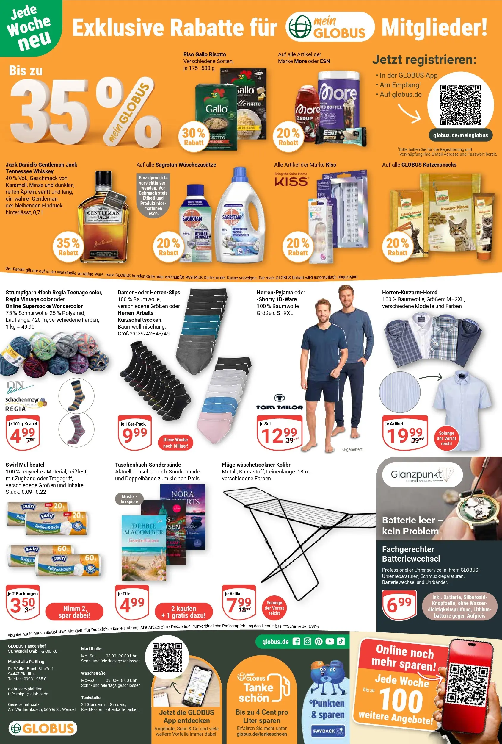 Globus Prospekt Plattling	 (ab 20.04.2026) » Angebote online | Seite: 23 | Produkte: Batterie, Wasser, Telefon, Uhr