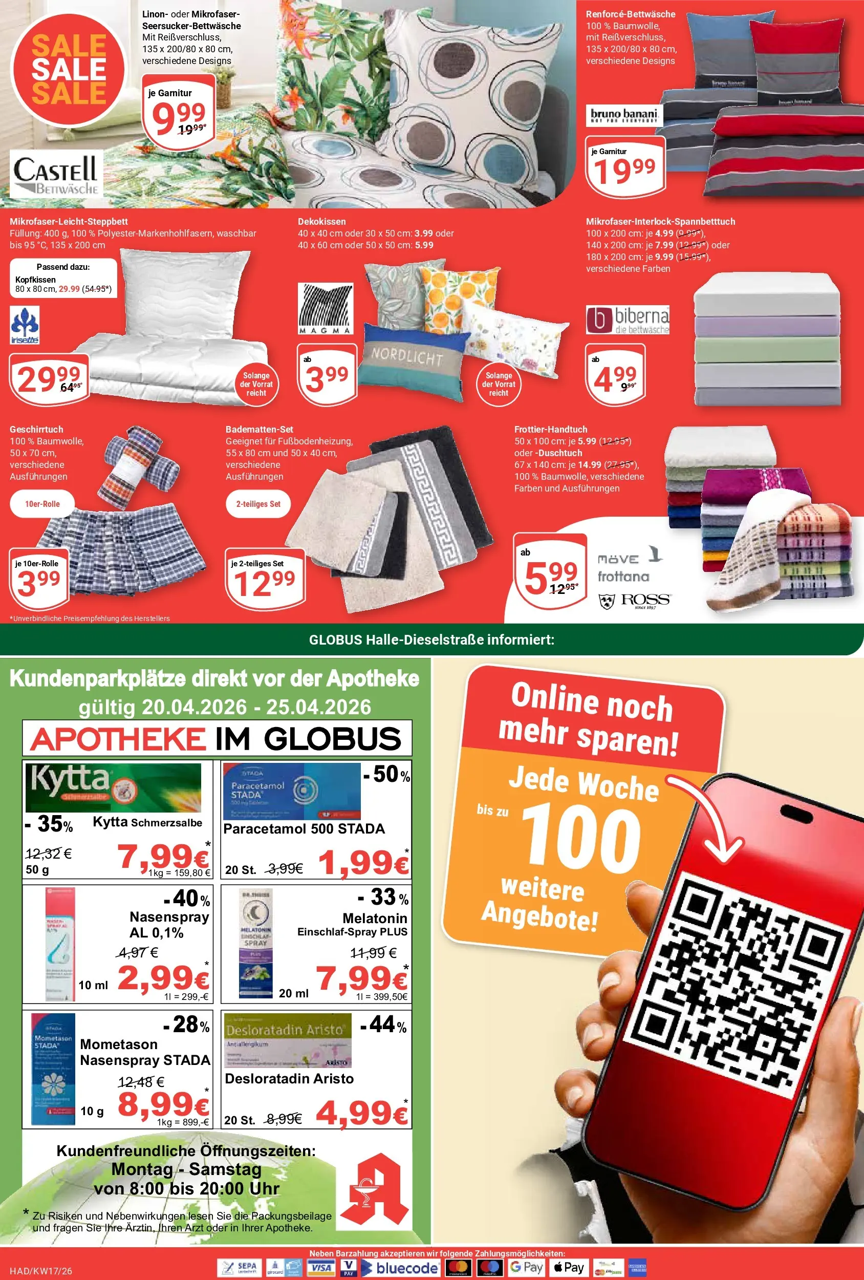 Globus Prospekt Halle (saale)	 (ab 20.04.2026) » Angebote online | Seite: 20 | Produkte: Bettwäsche, Kopfkissen, Uhr