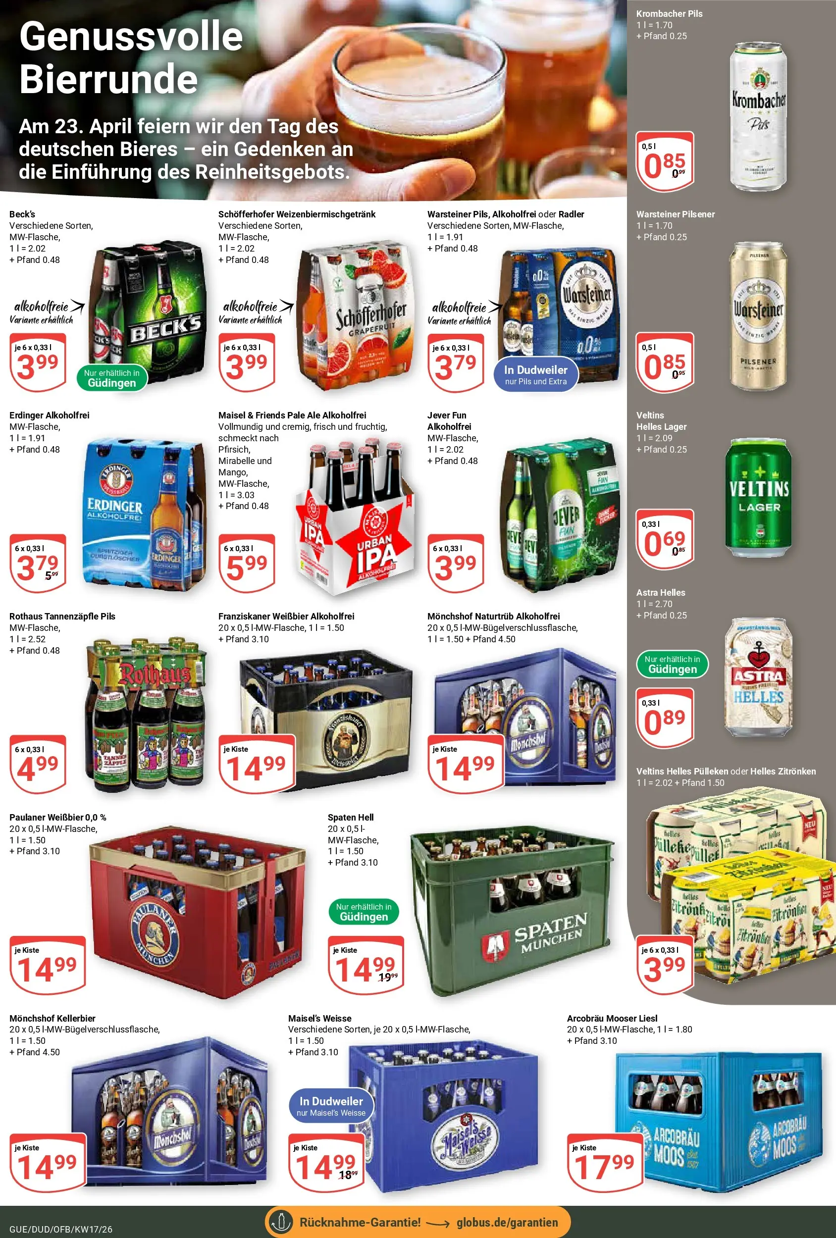 Globus Prospekt Saarbrücken-Güdingen	 (ab 20.04.2026) » Angebote online | Seite: 17 | Produkte: Monchshof, Erdinger, Weißbier, Veltins