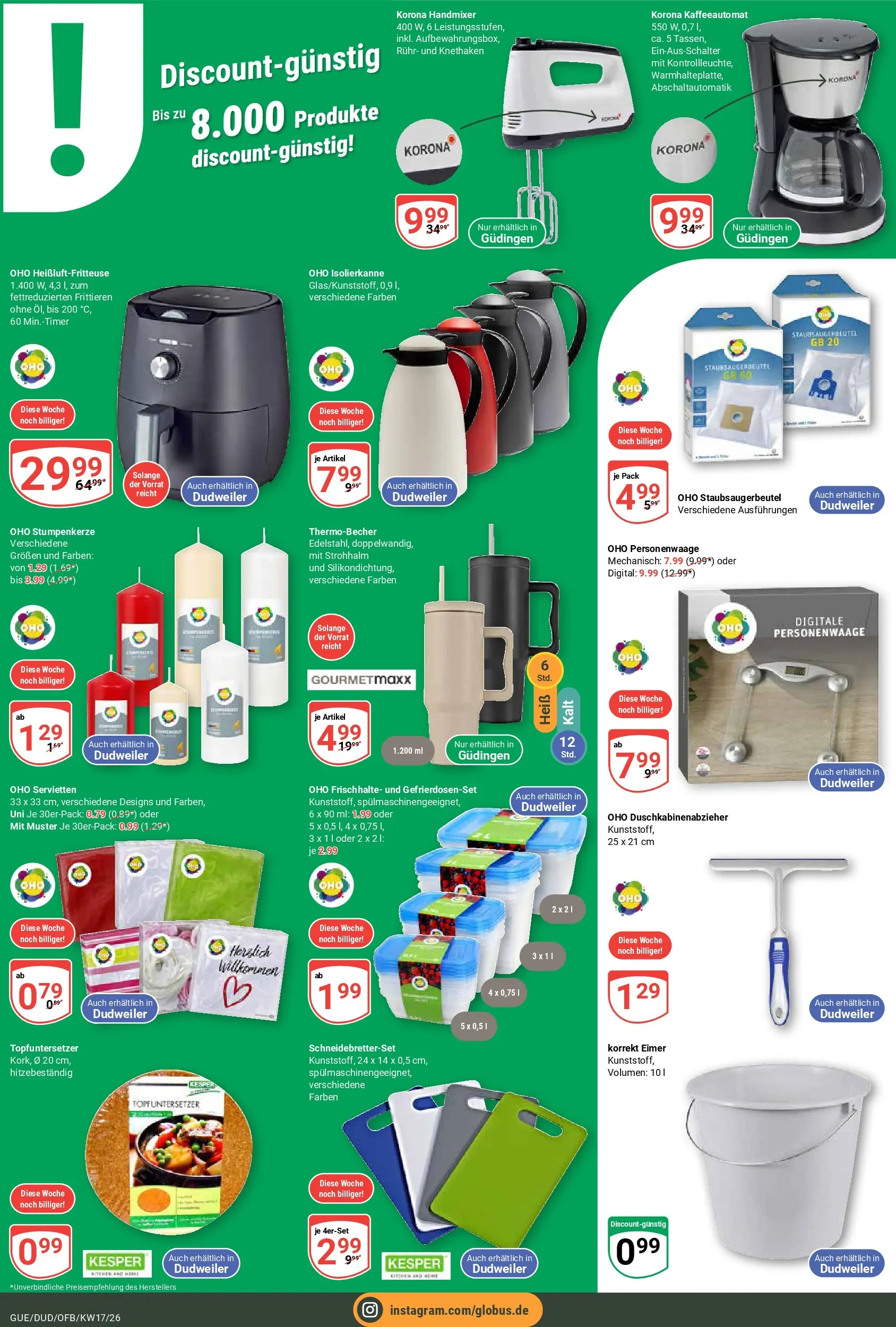 Globus Prospekt Saarbrücken-Güdingen	 (ab 20.04.2026) » Angebote online | Seite: 21 | Produkte: Personenwaage, Handmixer, Heißluftfritteuse