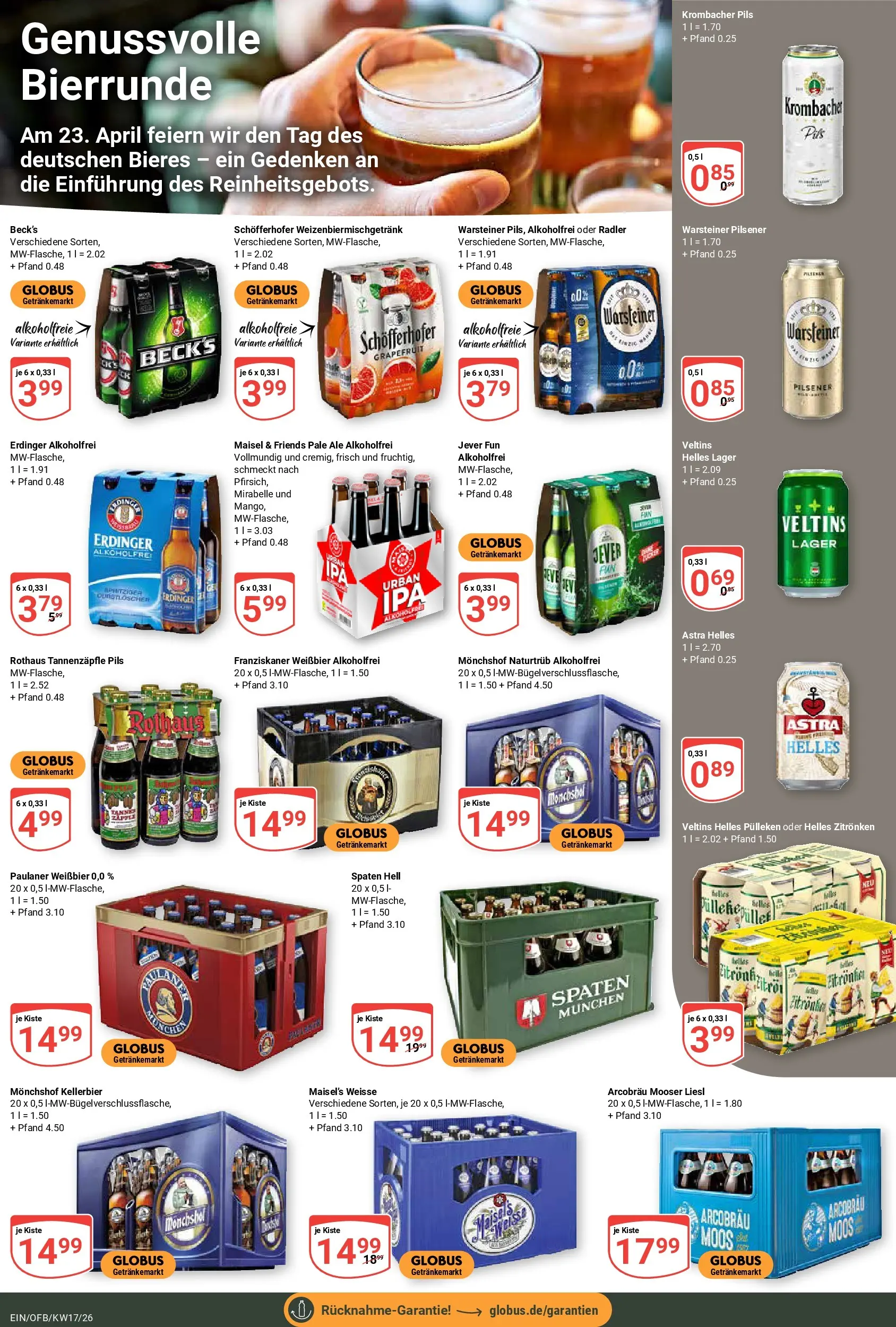 Globus Prospekt Homburg-Einöd	 (ab 20.04.2026) » Angebote online | Seite: 18 | Produkte: Erdinger, Weißbier, Warsteiner, Jever