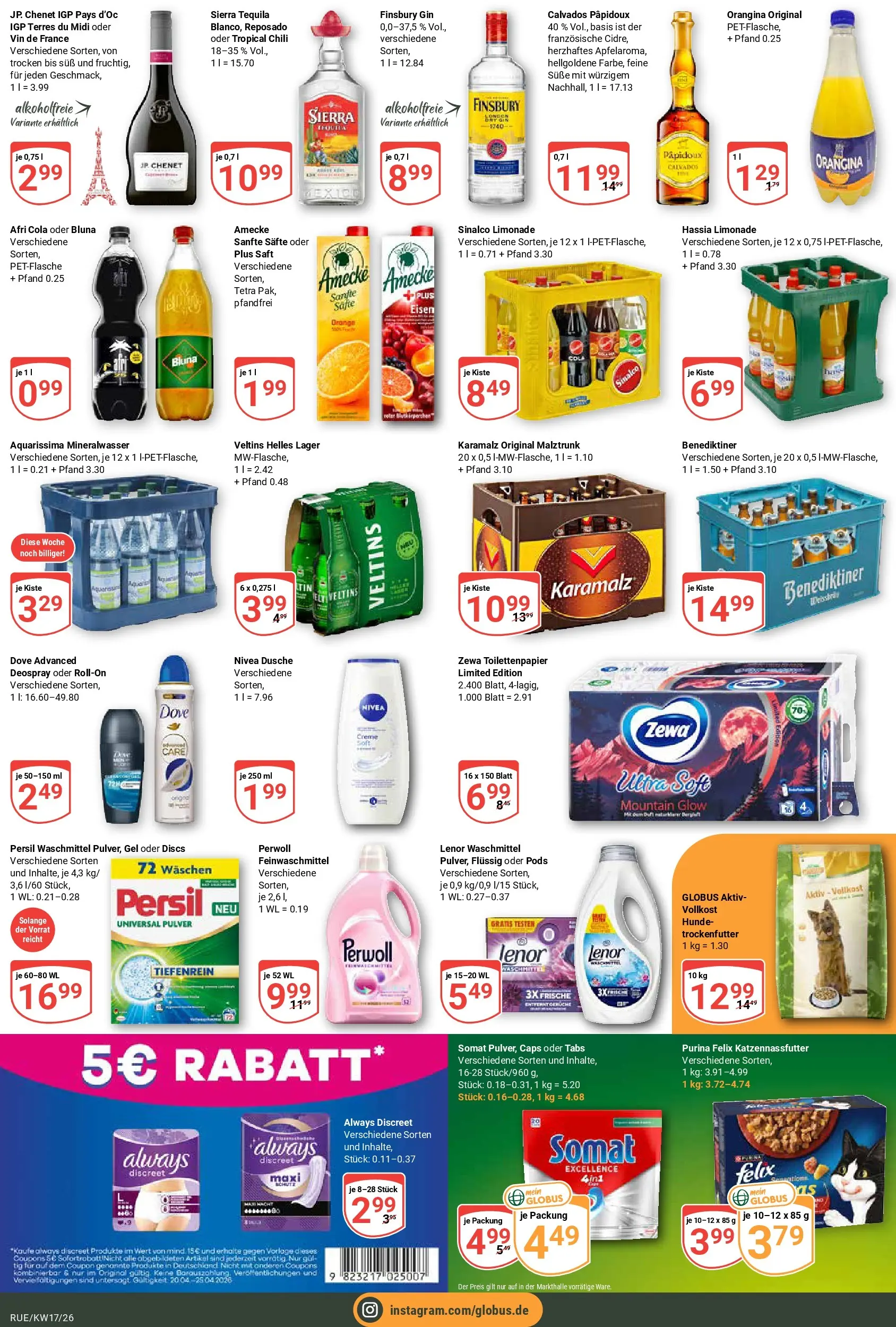 Globus Prospekt Rüsselsheim	 (ab 20.04.2026) » Angebote online | Seite: 3 | Produkte: Mineralwasser, Tequila, Deospray, Toilettenpapier