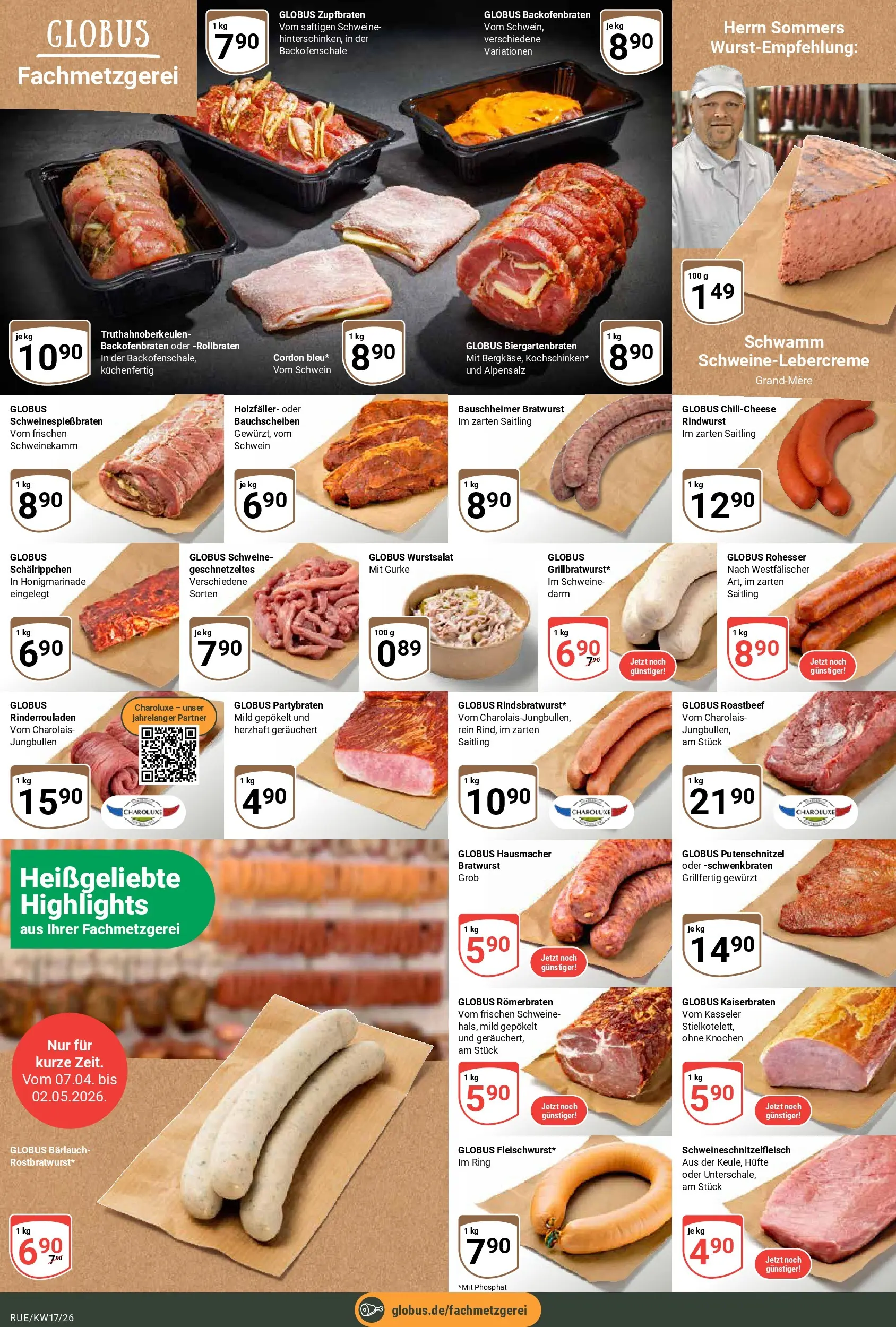 Globus Prospekt Rüsselsheim	 (ab 20.04.2026) » Angebote online | Seite: 9 | Produkte: Rinderrouladen, Bratwurst, Roastbeef, Putenschnitzel