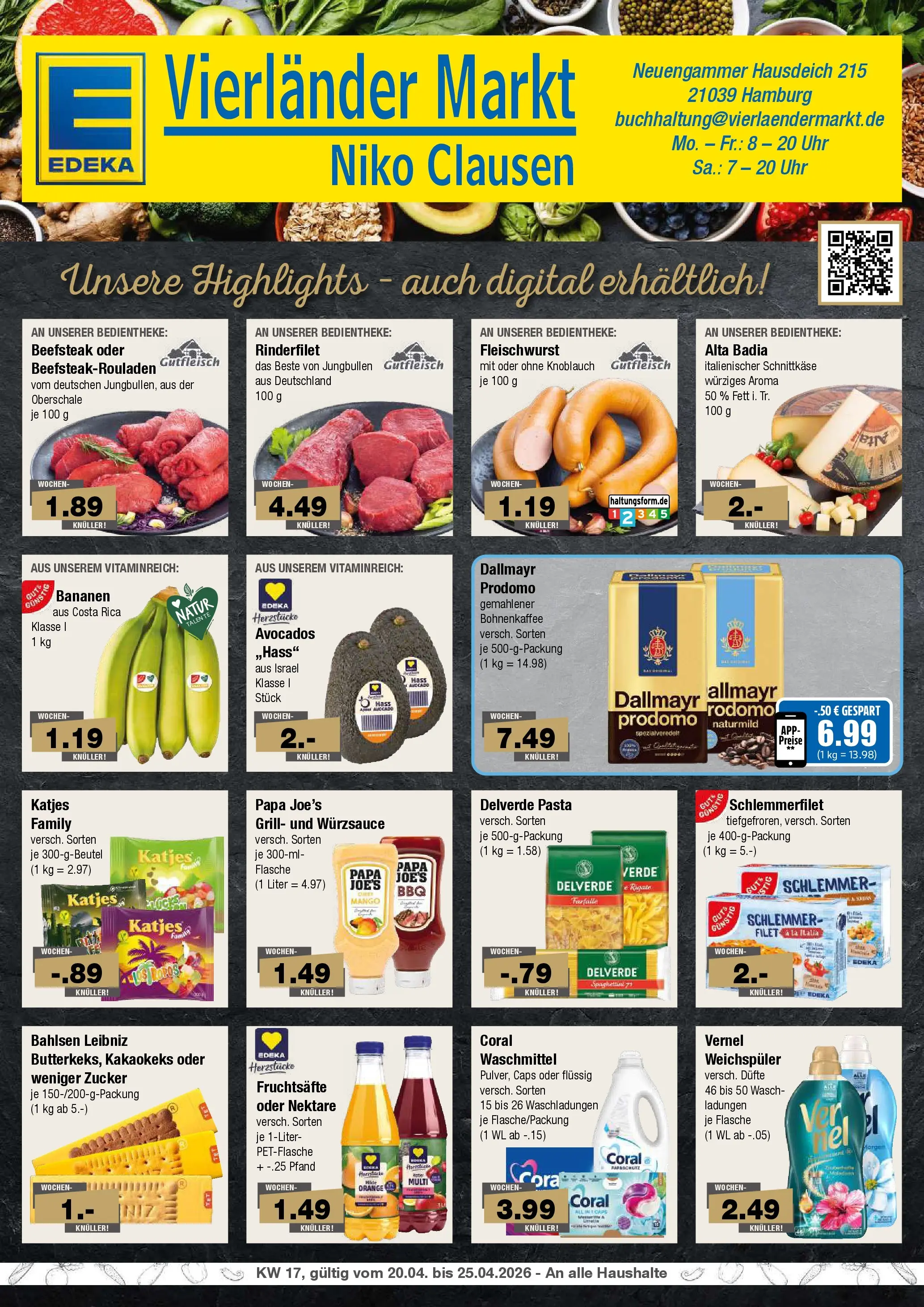 Edeka prospekt Hamburg	 (ab 20.04.2026) » Angebote Online | Seite: 1 | Produkte: Grill, Coral, Rinderfilet, Vernel