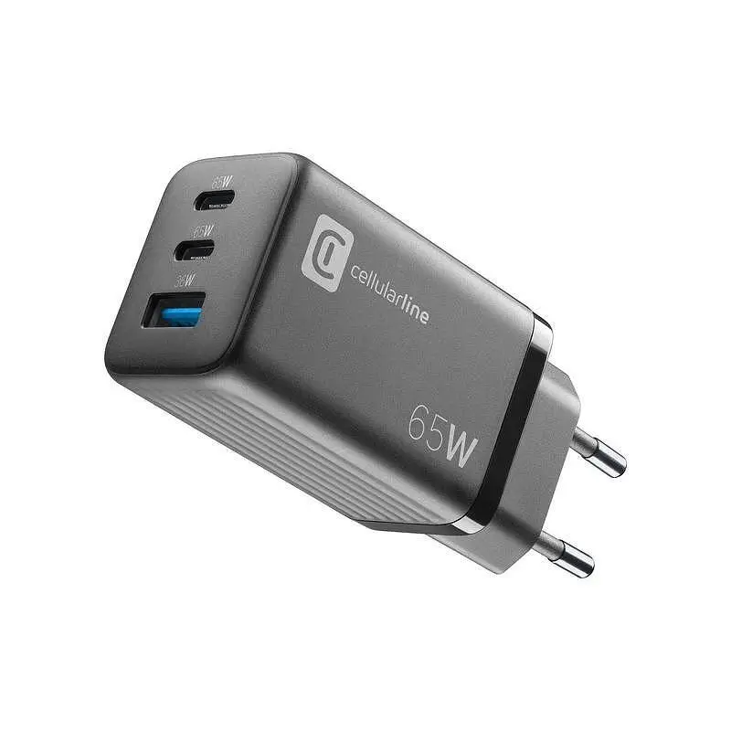 Зарядно устройство Cellularline 220V PD GaN USB, 2xUSB-C 65W