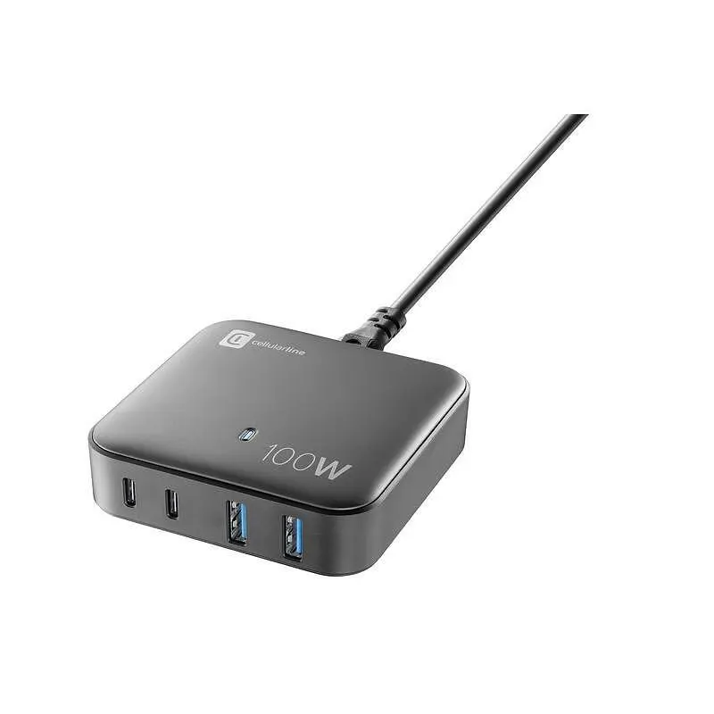 Зарядно устройство Cellularline 220V PD GaN 2xUSB, 2xUSB-C 100W
