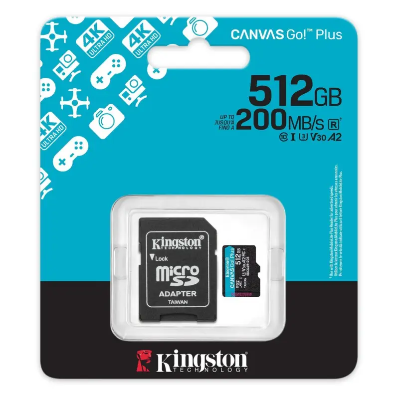 Карта памет Kingston MICRO SD XC 512GB Canvas Go+ Class 10 A2 SDCG4
