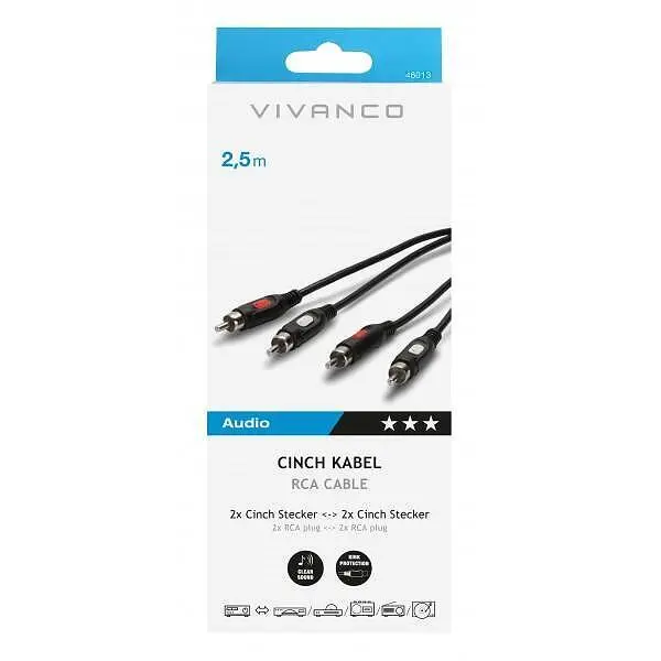 Кабел Vivanco 46013 RCA аудио кабел, стерео 2,5м