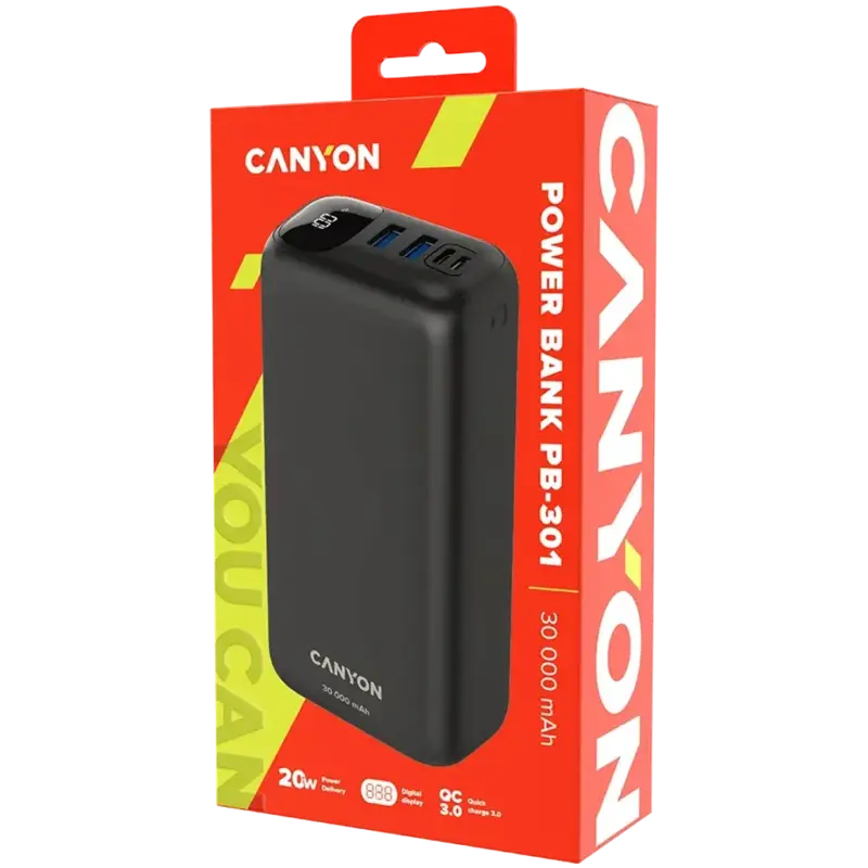 Външна батерия Canyon CNE-CPB301B Черна 30000 mAh