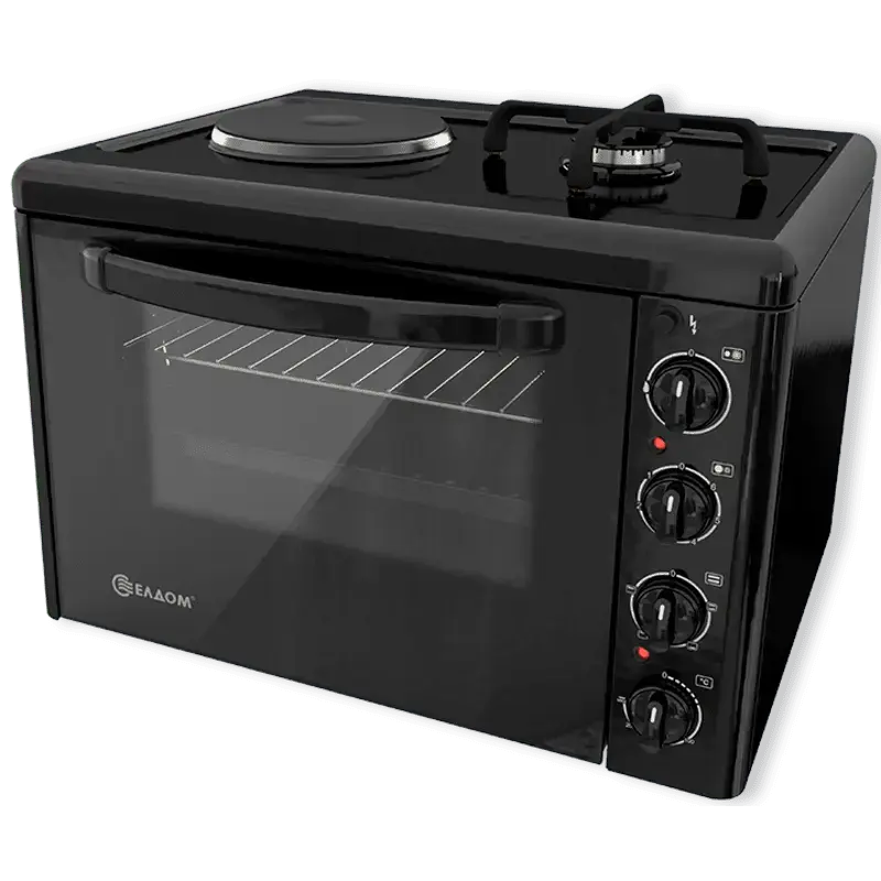 Готварска печка мини Елдом 213VFEN-NEW , 1 ток 1 газ , Черен