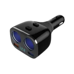 Зарядно устройство DIVA 2 USB + 2 гнезда запалка 12V/5V 2.4A QC