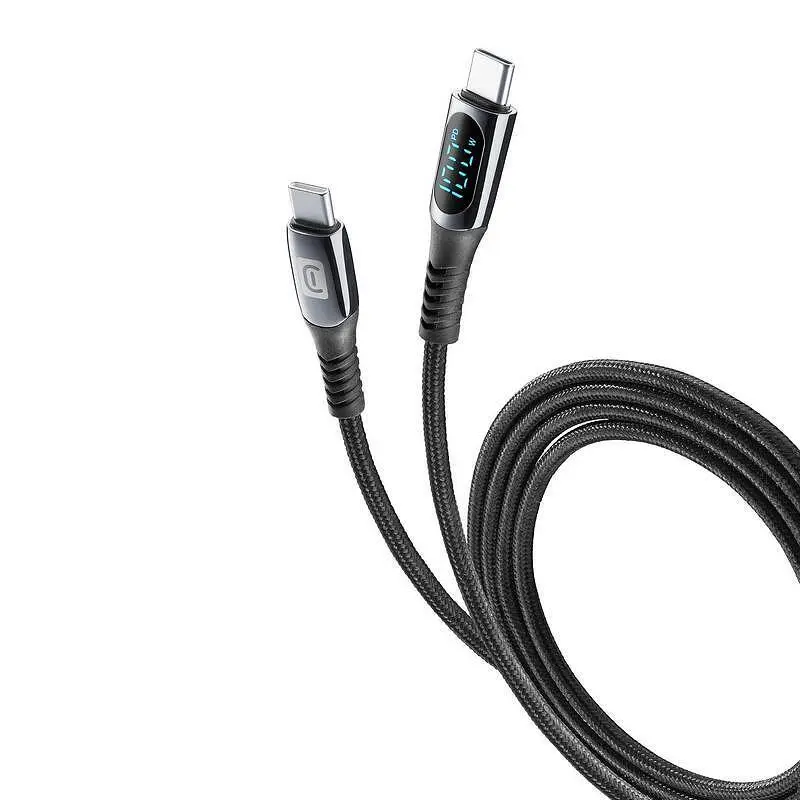 Кабел Cellularline USB-C към USB-C с дисплей 5A-100W 2м