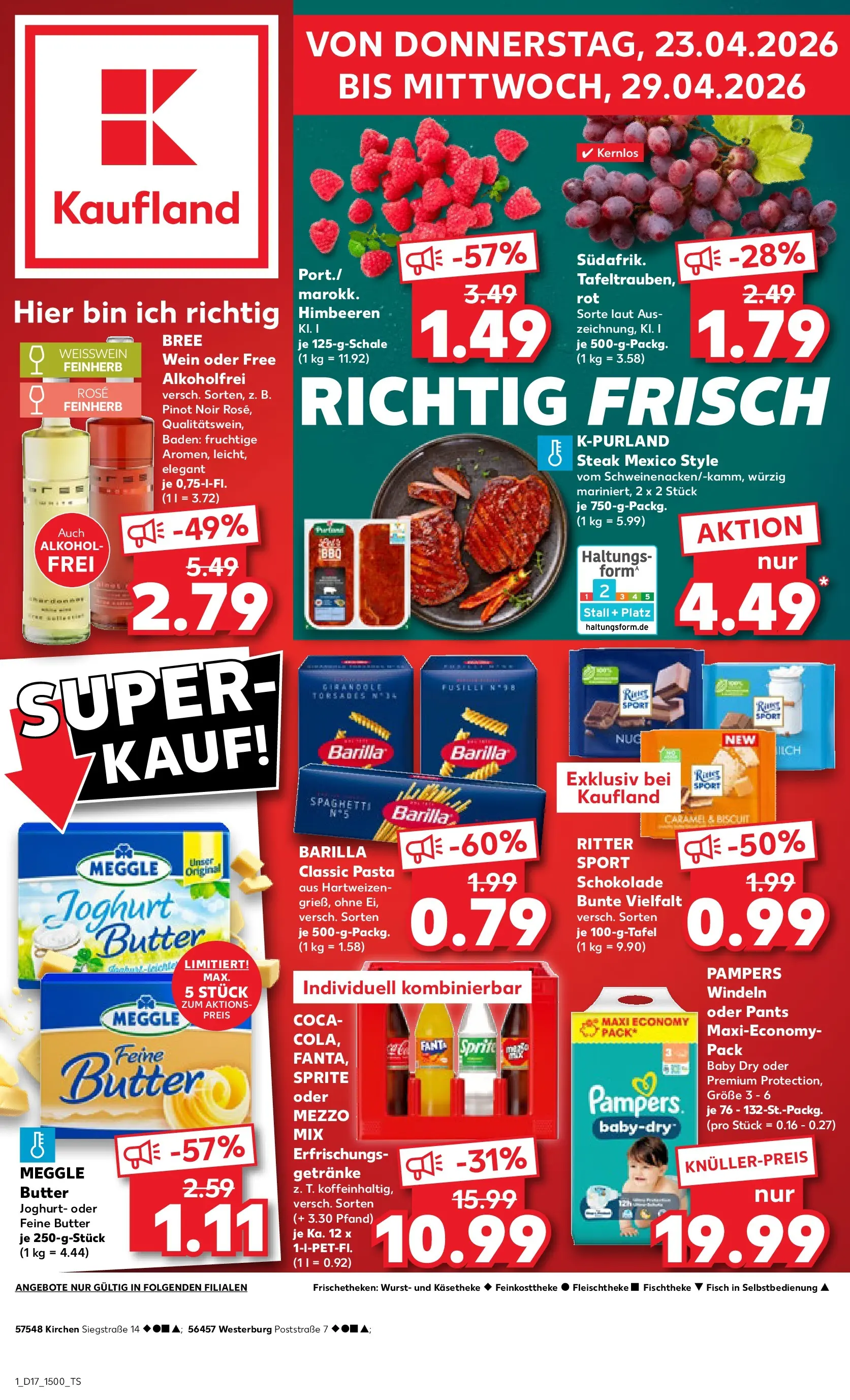 Prospekt Kaufland ab 20.04.2026 » Angebote Online zum Blättern | Seite: 13 | Produkte: Himbeeren, Butter, Joghurt, Barilla