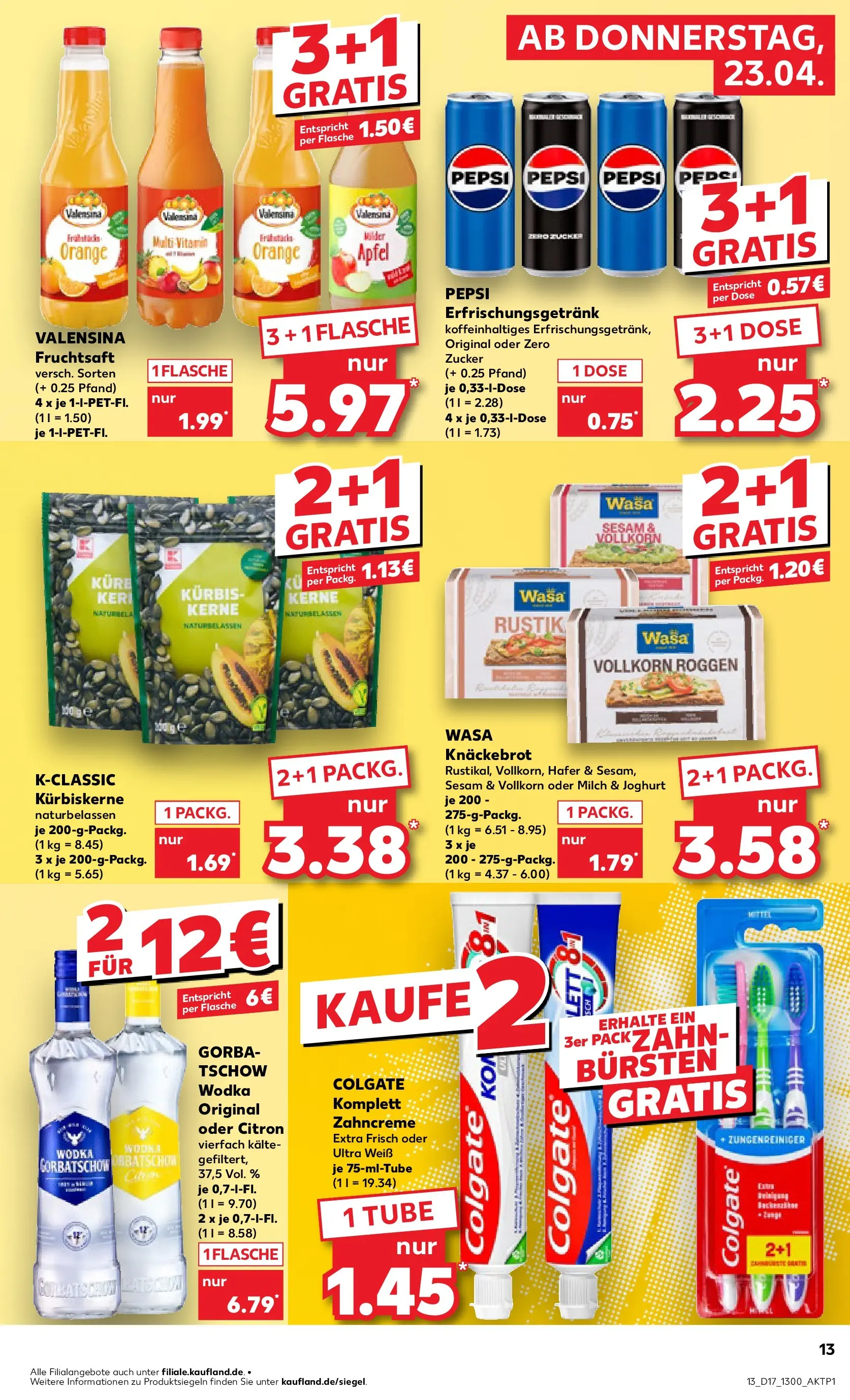 Prospekt Kaufland ab 22.04.2026 » Angebote Online zum Blättern | Seite: 13 | Produkte: Valensina, Zucker, Wasa knackebrot, Vodka