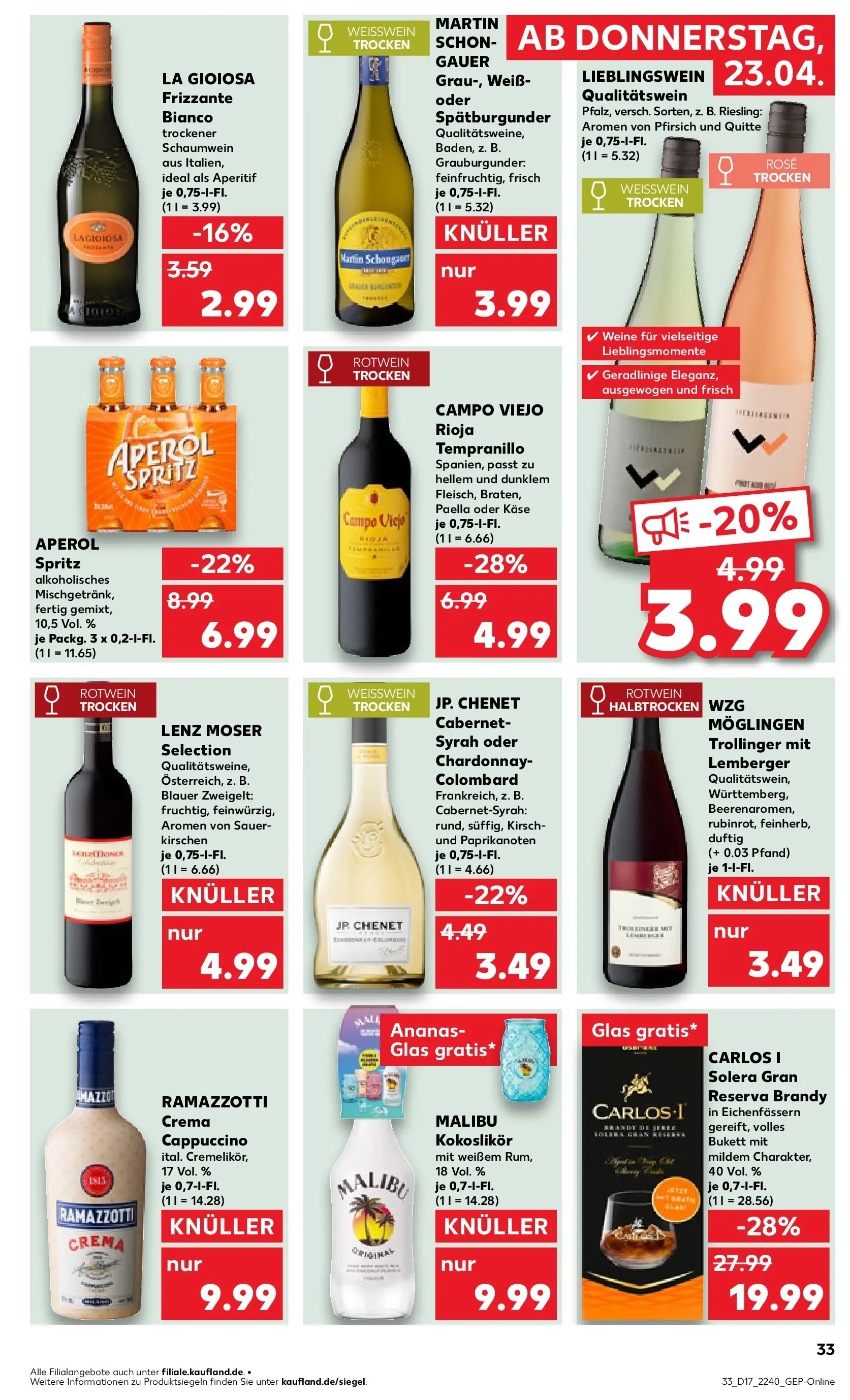Prospekt Kaufland ab 22.04.2026 » Angebote Online zum Blättern | Seite: 33 | Produkte: Rotwein halbtrocken, Ananas, Aperol, Ramazzotti