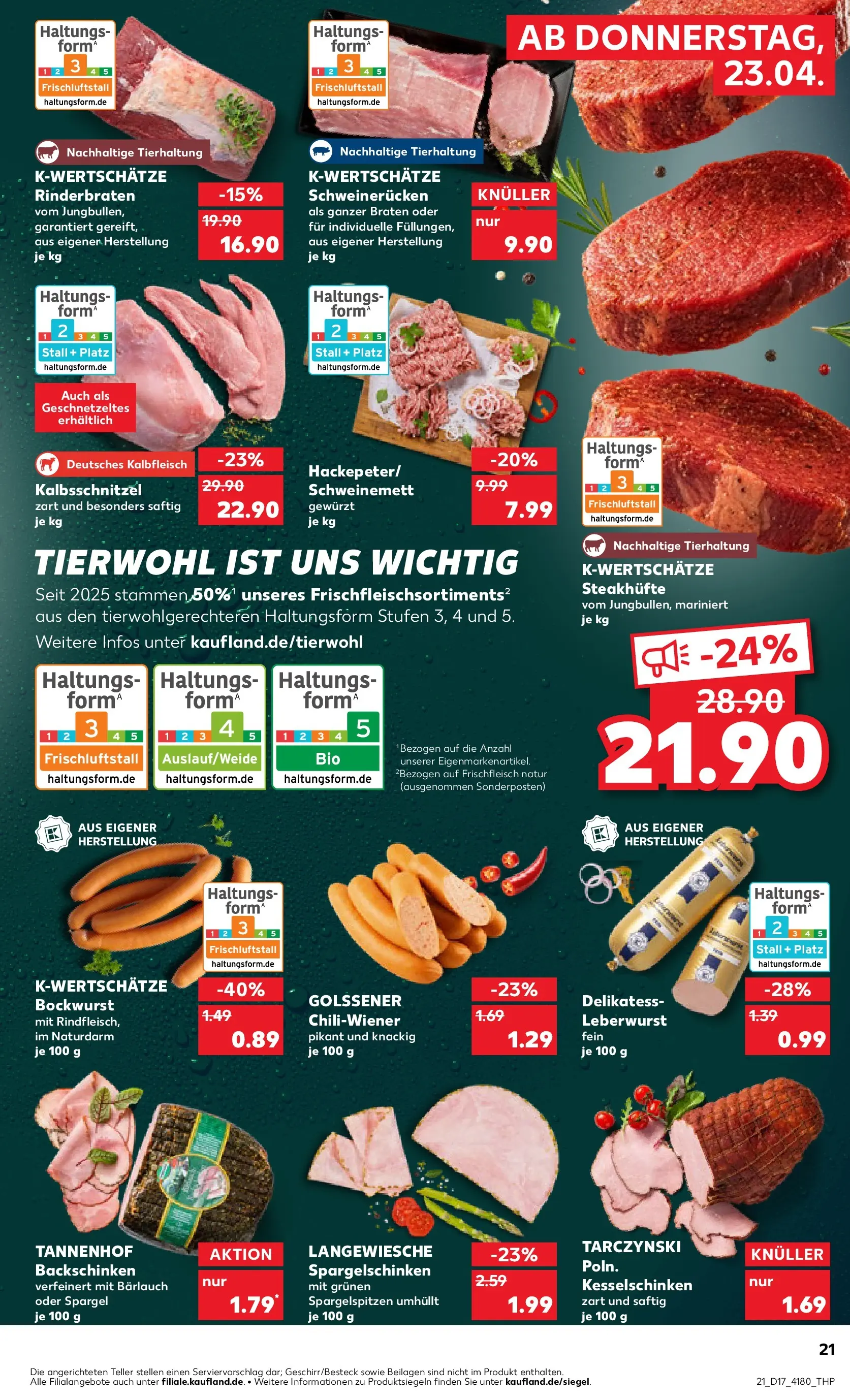 Prospekt Kaufland ab 23.04.2026 » Angebote Online zum Blättern | Seite: 21 | Produkte: Rinderbraten, Bockwurst, Spargel, Schweinerucken
