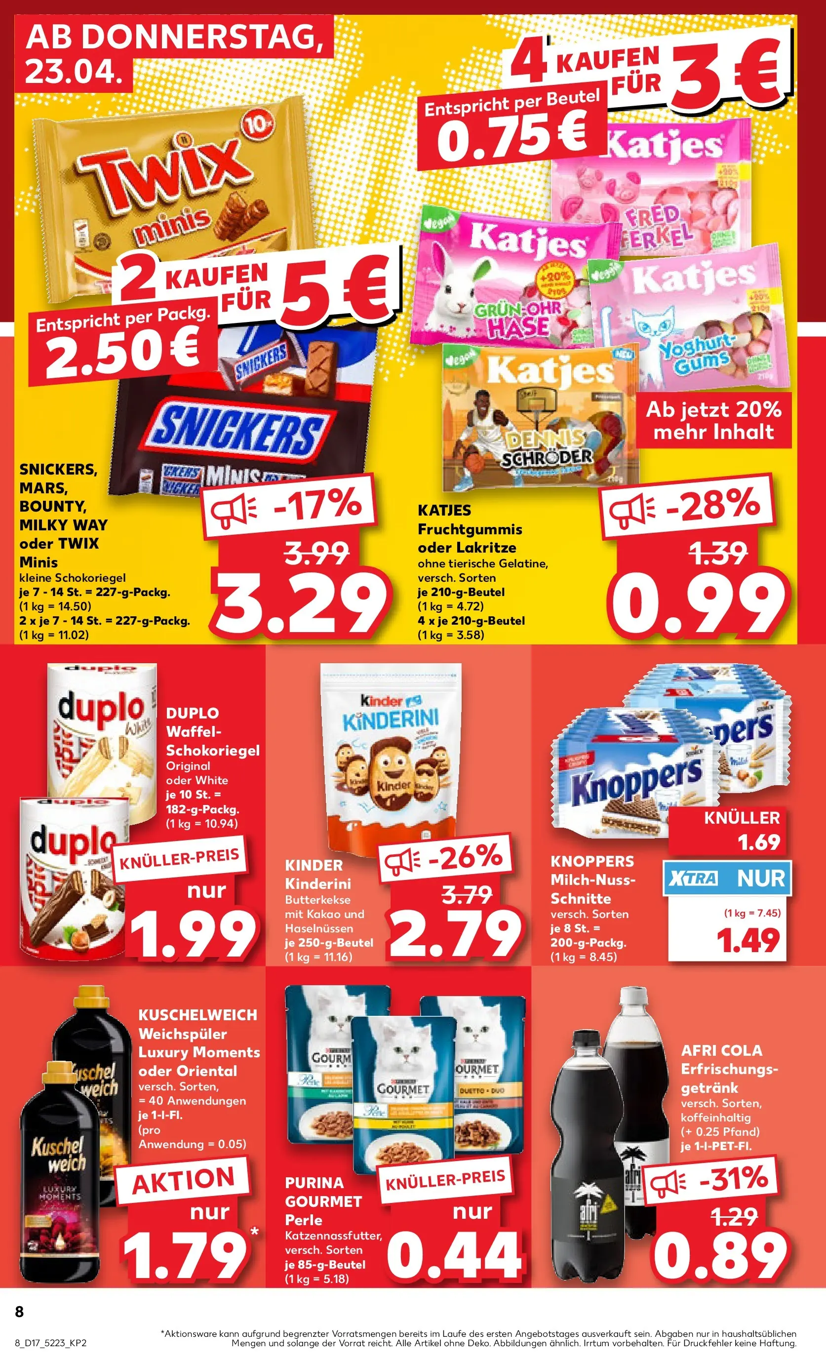 Prospekt Kaufland ab 20.04.2026 » Angebote Online zum Blättern | Seite: 20 | Produkte: Cola, Snickers, Weichspüler, Knoppers