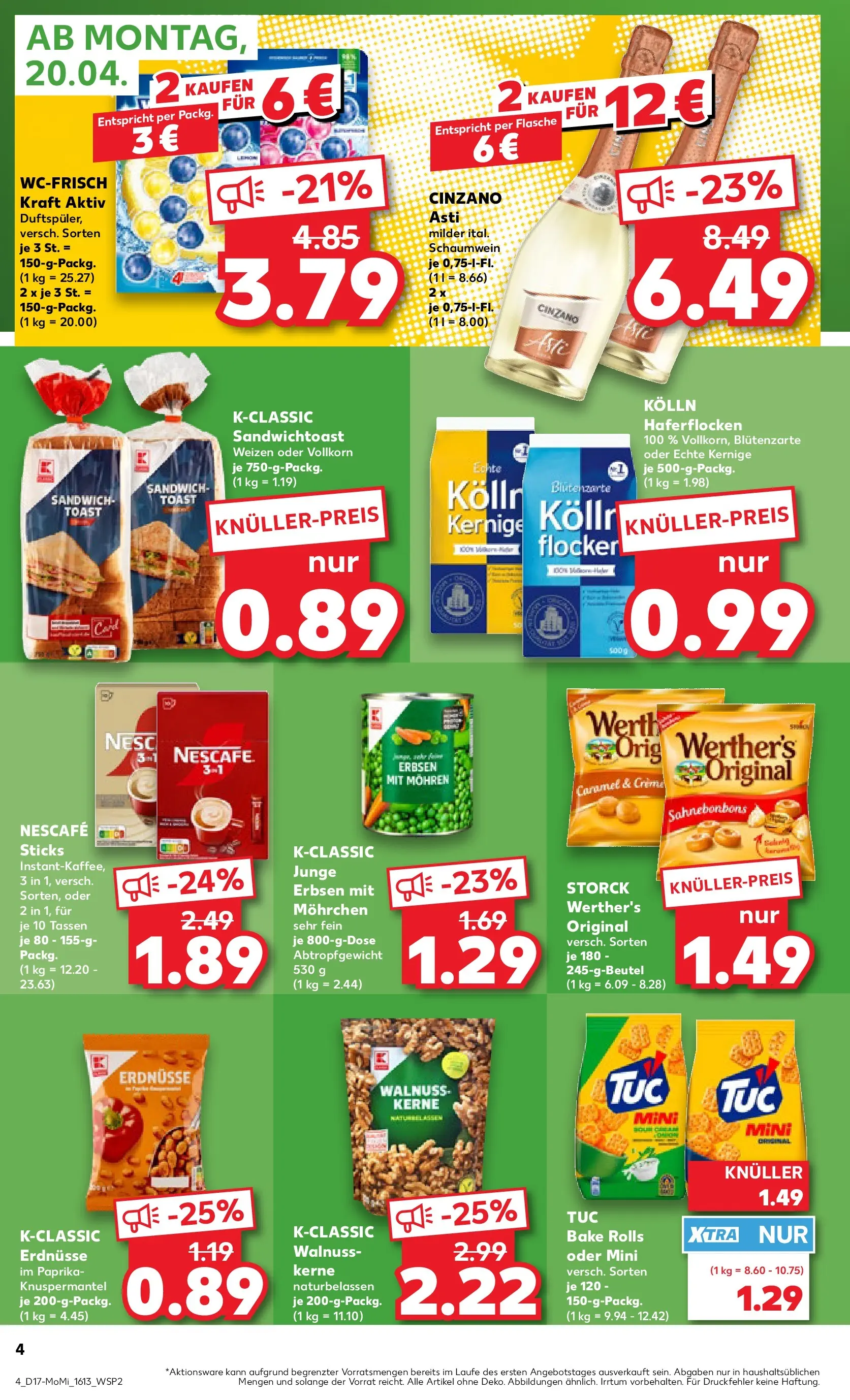 Prospekt Kaufland ab 20.04.2026 » Angebote Online zum Blättern | Seite: 4 | Produkte: Nescafe, Erdnüsse, Toast, Mohren