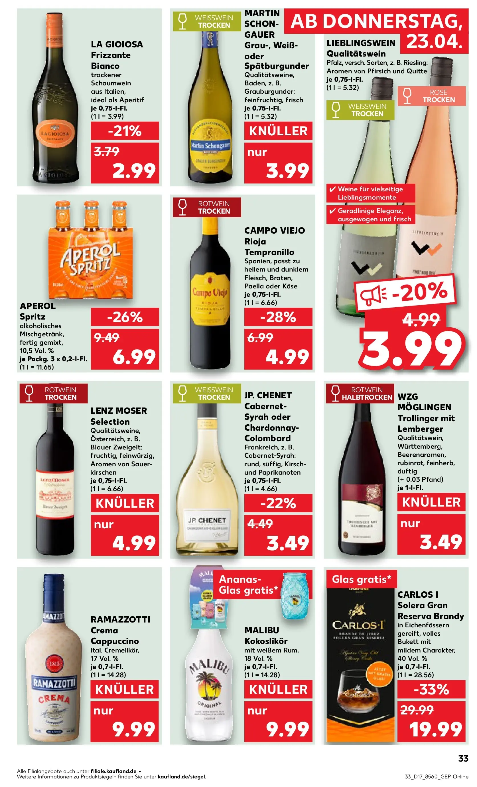 Prospekt Kaufland ab 20.04.2026 » Angebote Online zum Blättern | Seite: 45 | Produkte: Weißwein, Rotwein, Rotwein halbtrocken, Ramazzotti