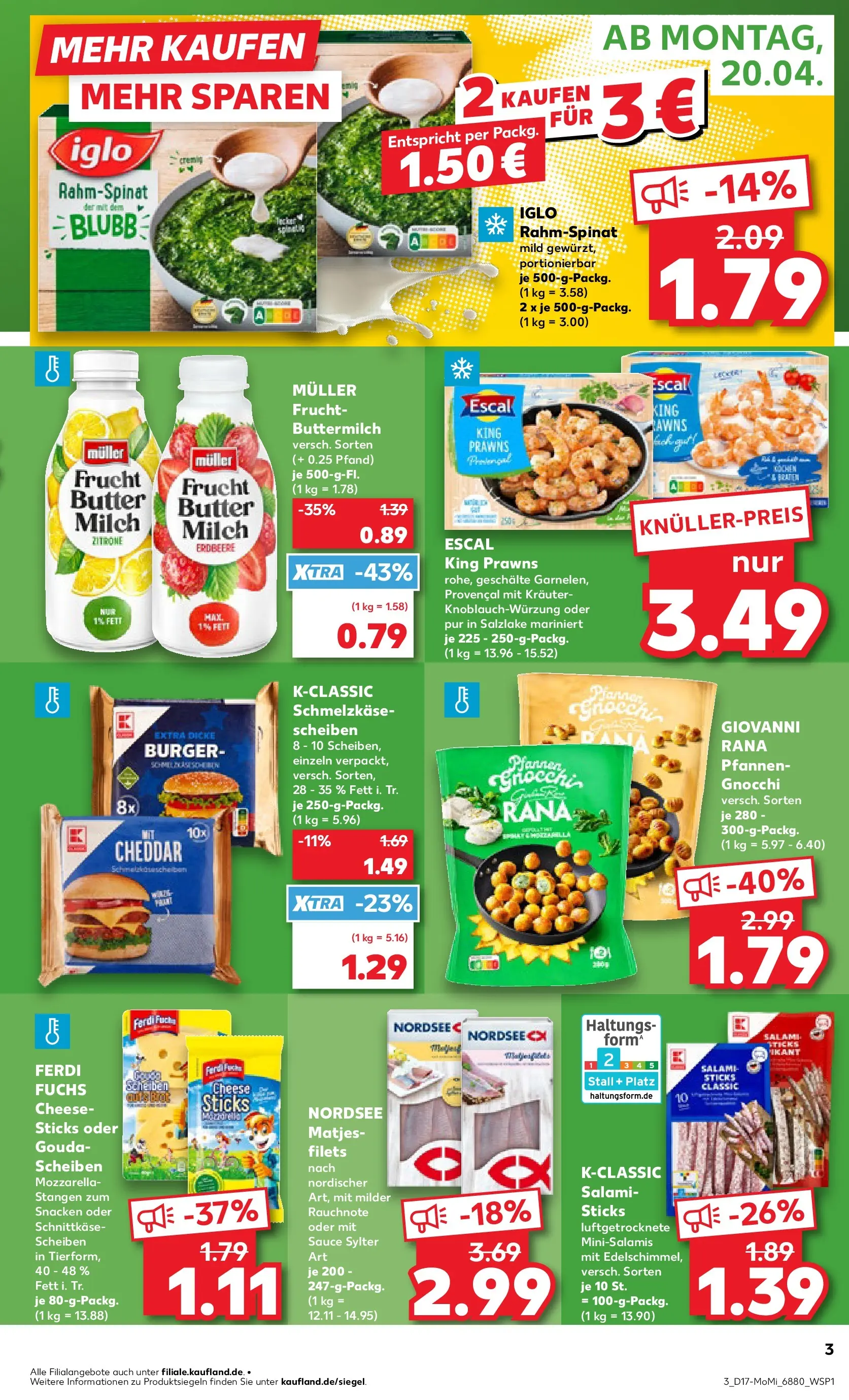 Prospekt Kaufland ab 20.04.2026 » Angebote Online zum Blättern | Seite: 3 | Produkte: Buttermilch, Milch, Iglo, Salami