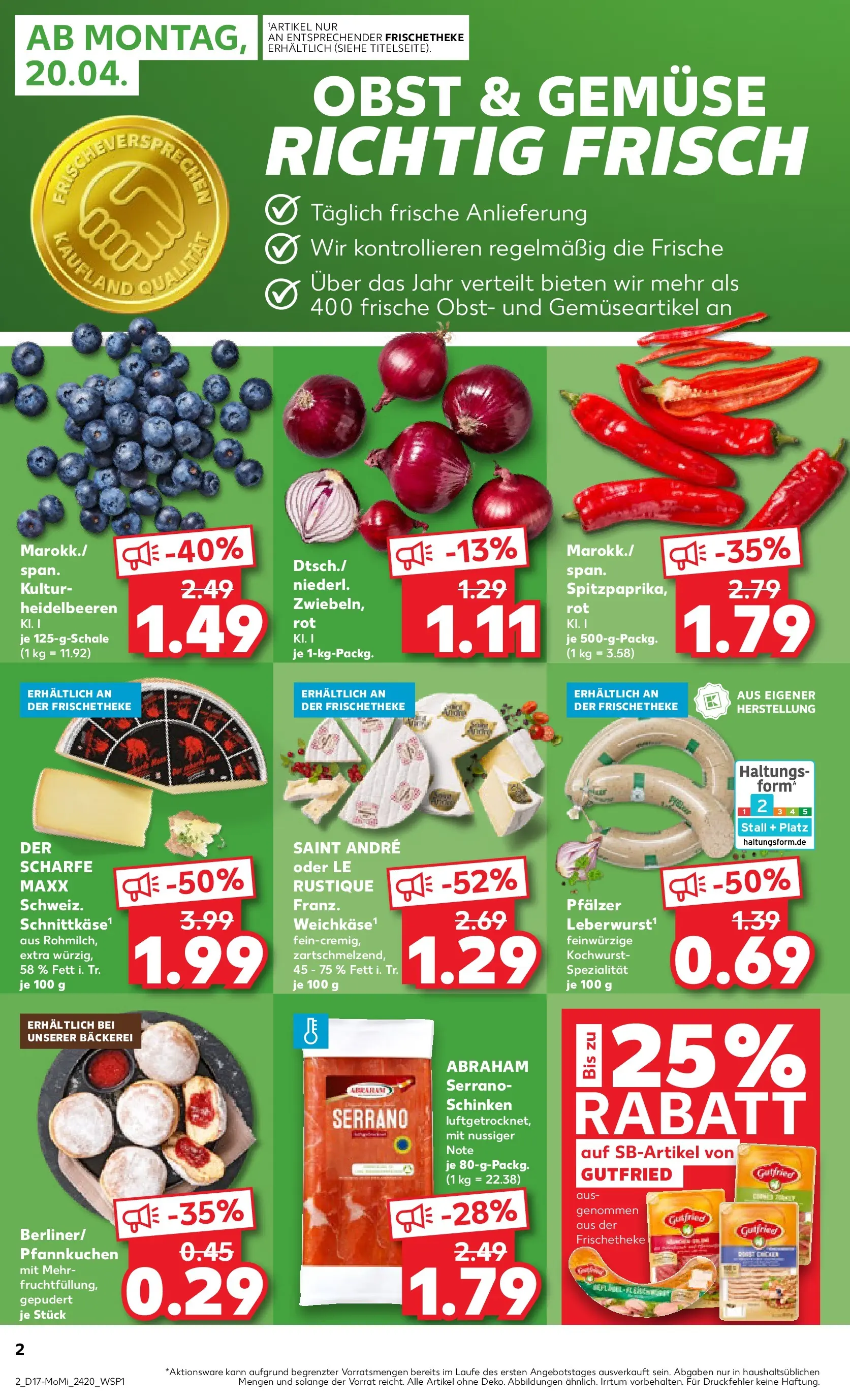 Prospekt Kaufland ab 20.04.2026 » Angebote Online zum Blättern | Seite: 2 | Produkte: Pfannkuchen, Heidelbeeren, Obst, Serrano schinken