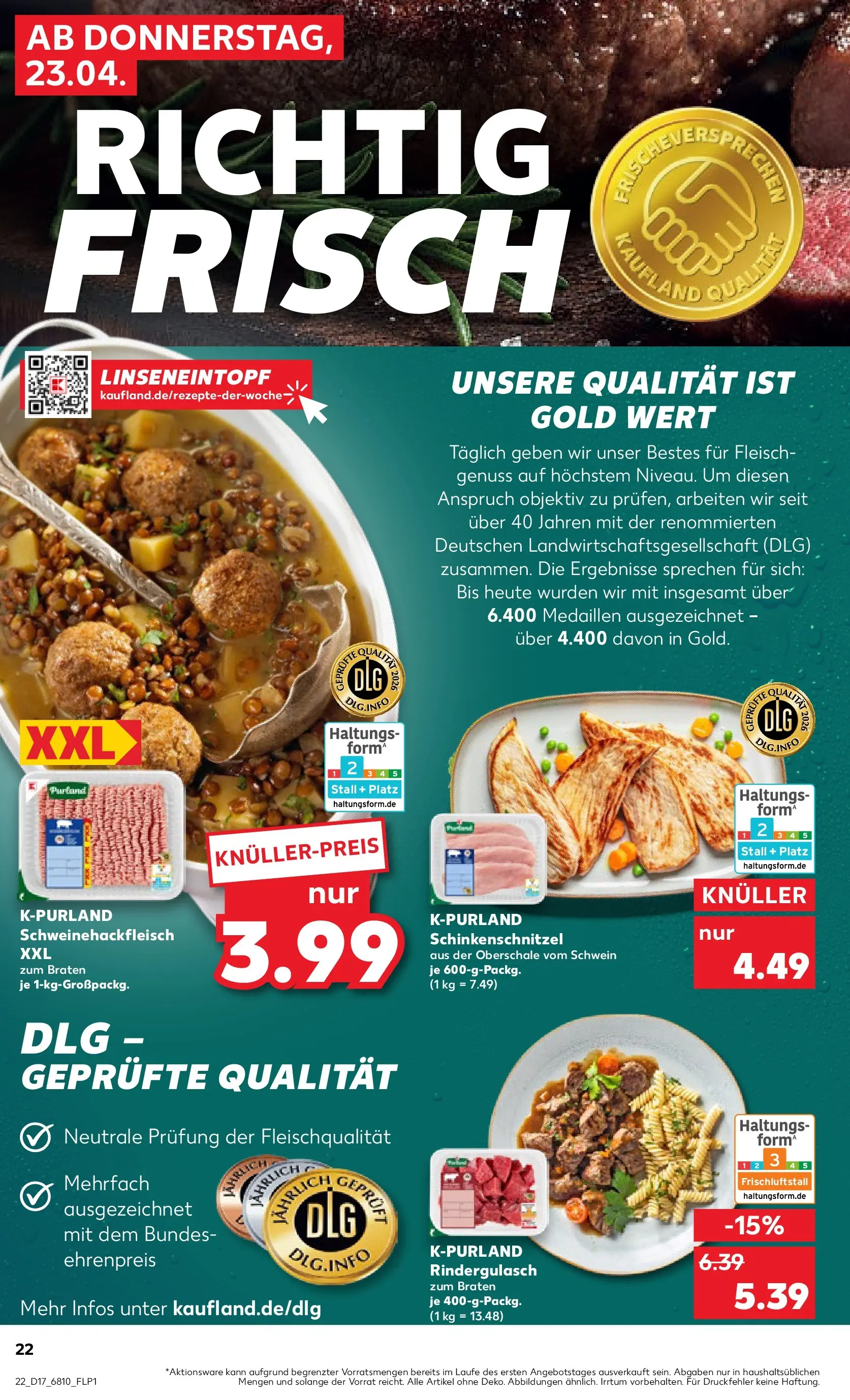 Prospekt Kaufland ab 20.04.2026 » Angebote Online zum Blättern | Seite: 34 | Produkte: Rindergulasch, Fleisch, Objektiv