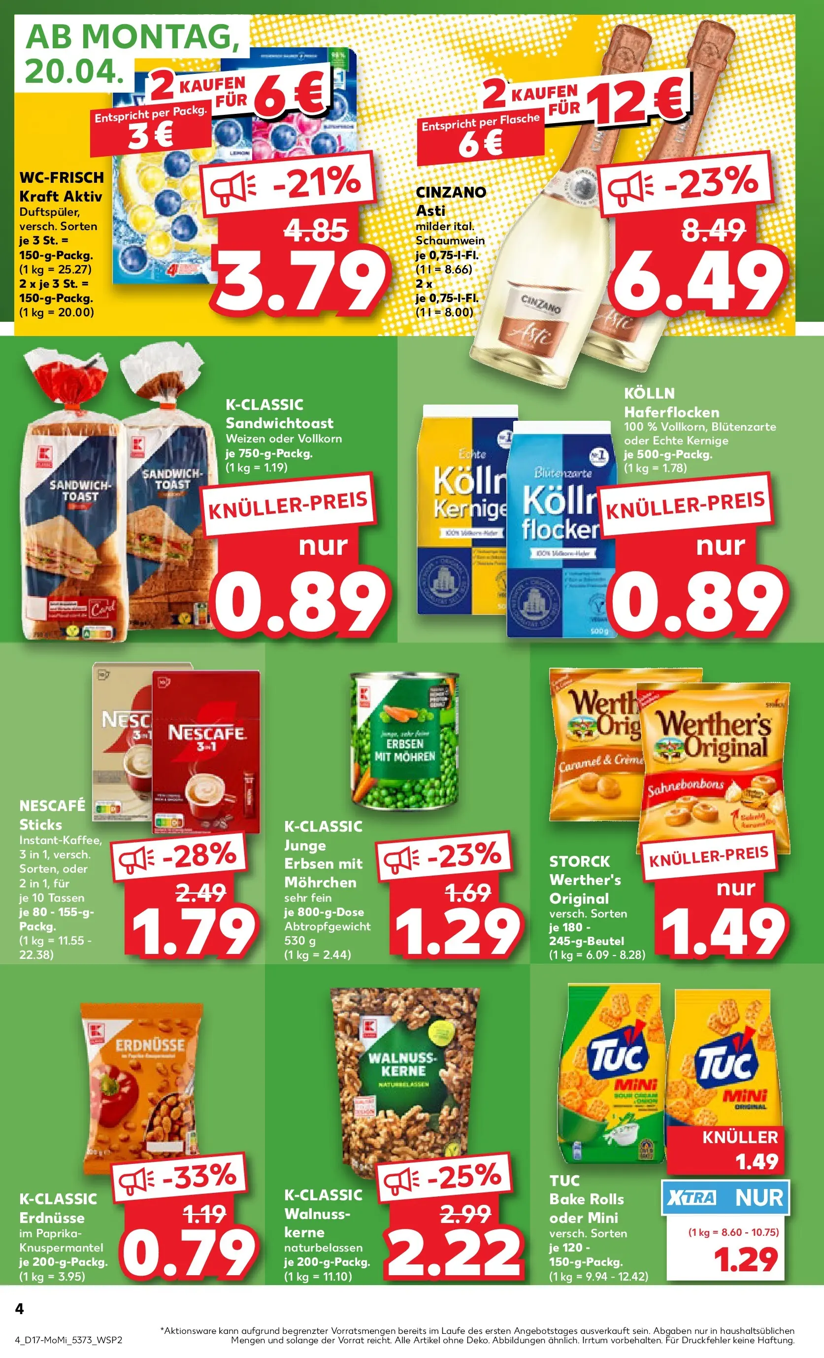 Prospekt Kaufland ab 20.04.2026 » Angebote Online zum Blättern | Seite: 4 | Produkte: Kolln haferflocken, Erdnüsse, Creme, Mohren