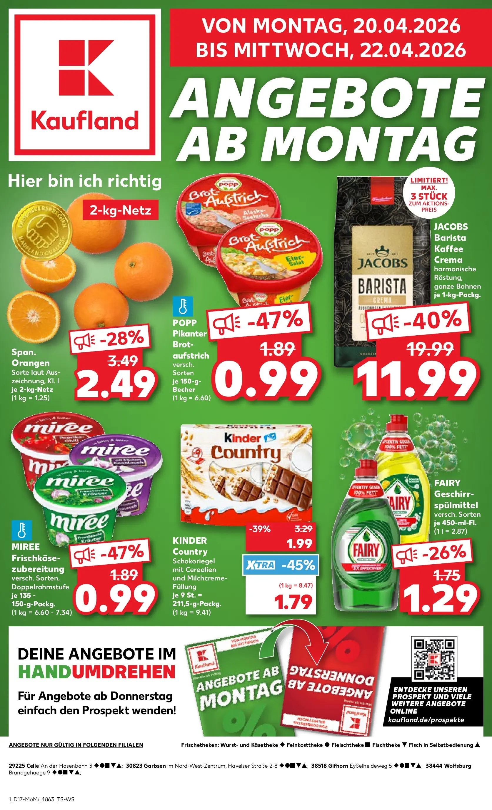 Prospekt Kaufland ab 20.04.2026 » Angebote Online zum Blättern | Seite: 1 | Produkte: Eier, Orangen, Wurst, Brot