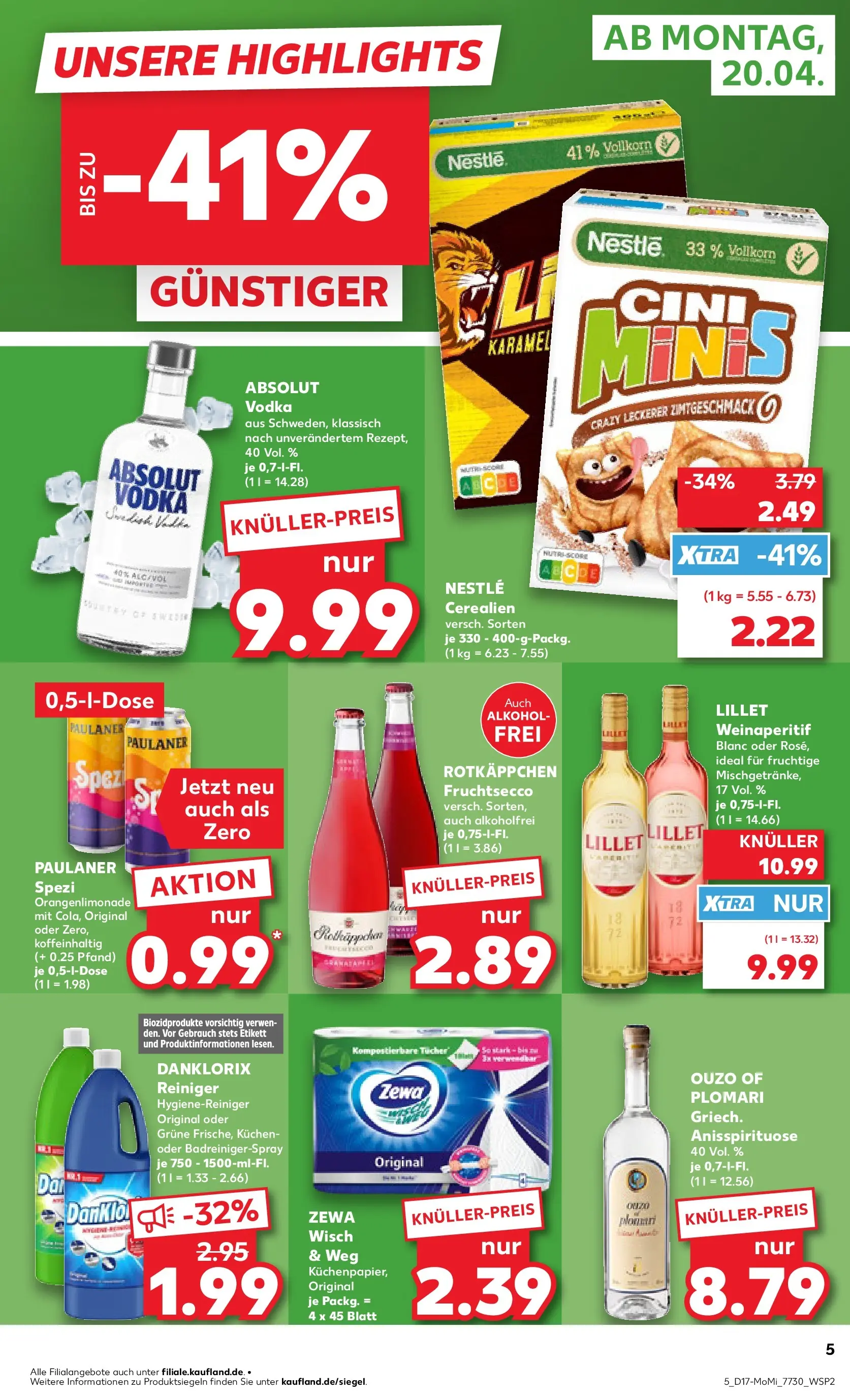 Prospekt Kaufland ab 20.04.2026 » Angebote Online zum Blättern | Seite: 5 | Produkte: Paulaner spezi, Zewa, Lillet, Vodka