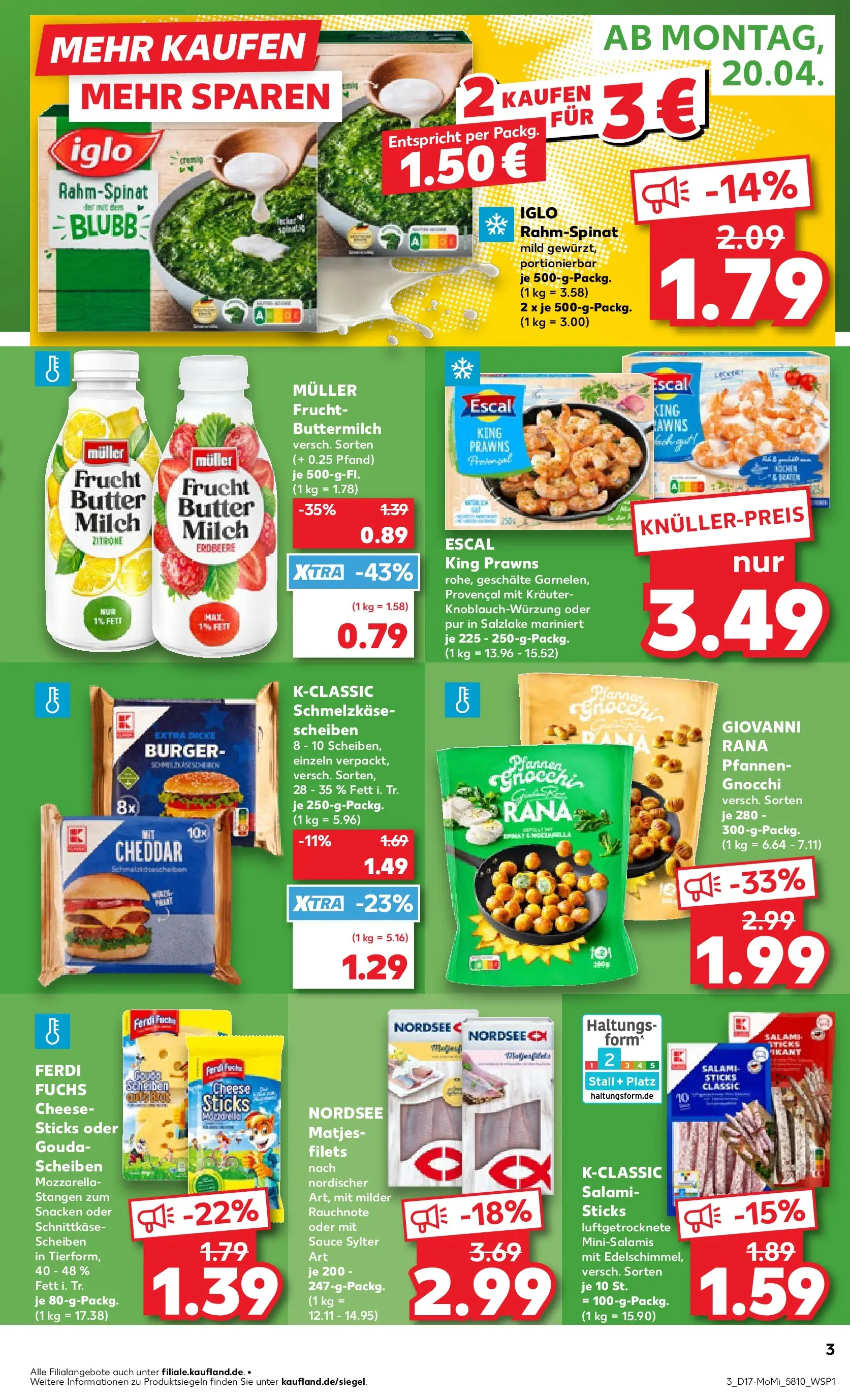Prospekt Kaufland ab 20.04.2026 » Angebote Online zum Blättern | Seite: 3 | Produkte: Milch, Iglo, Burger, Salami