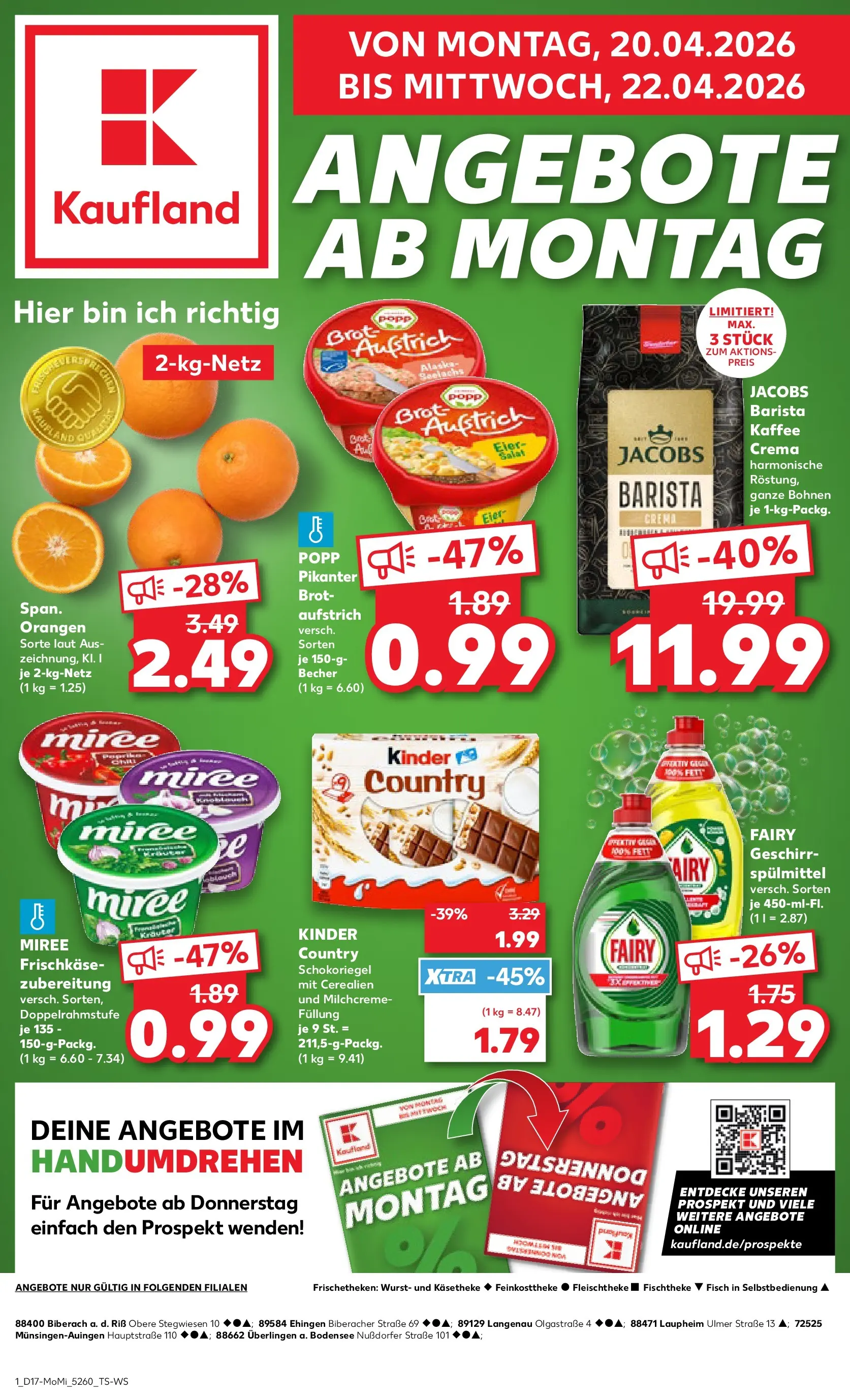 Prospekt Kaufland ab 20.04.2026 » Angebote Online zum Blättern | Seite: 1 | Produkte: Kaffee, Fisch, Wurst, Frischkase