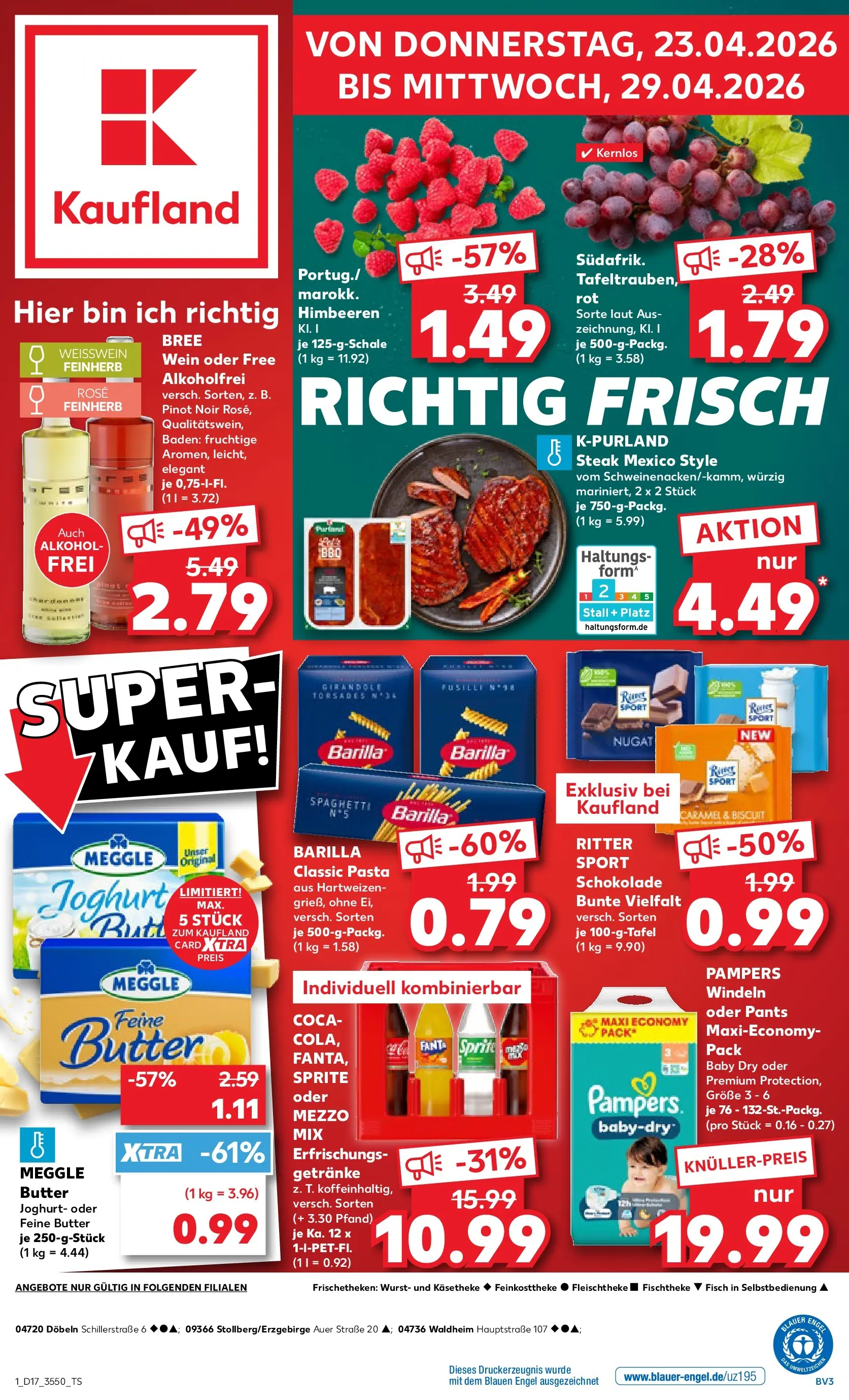 Prospekt Kaufland ab 20.04.2026 » Angebote Online zum Blättern | Seite: 13 | Produkte: Himbeeren, Bree, Steak, Meggle butter