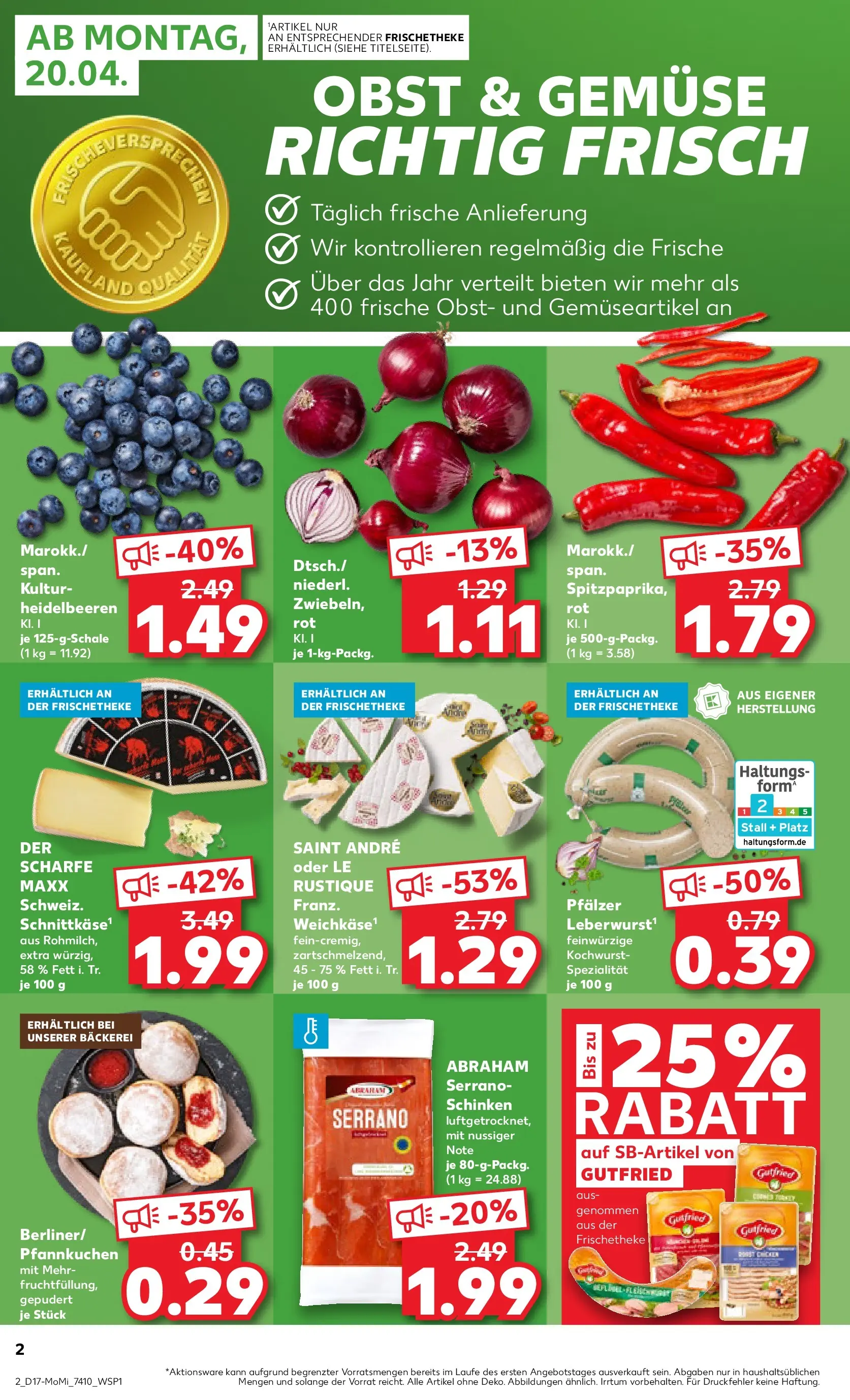 Prospekt Kaufland ab 20.04.2026 » Angebote Online zum Blättern | Seite: 2 | Produkte: Heidelbeeren, Gemüse, Obst, Schinken