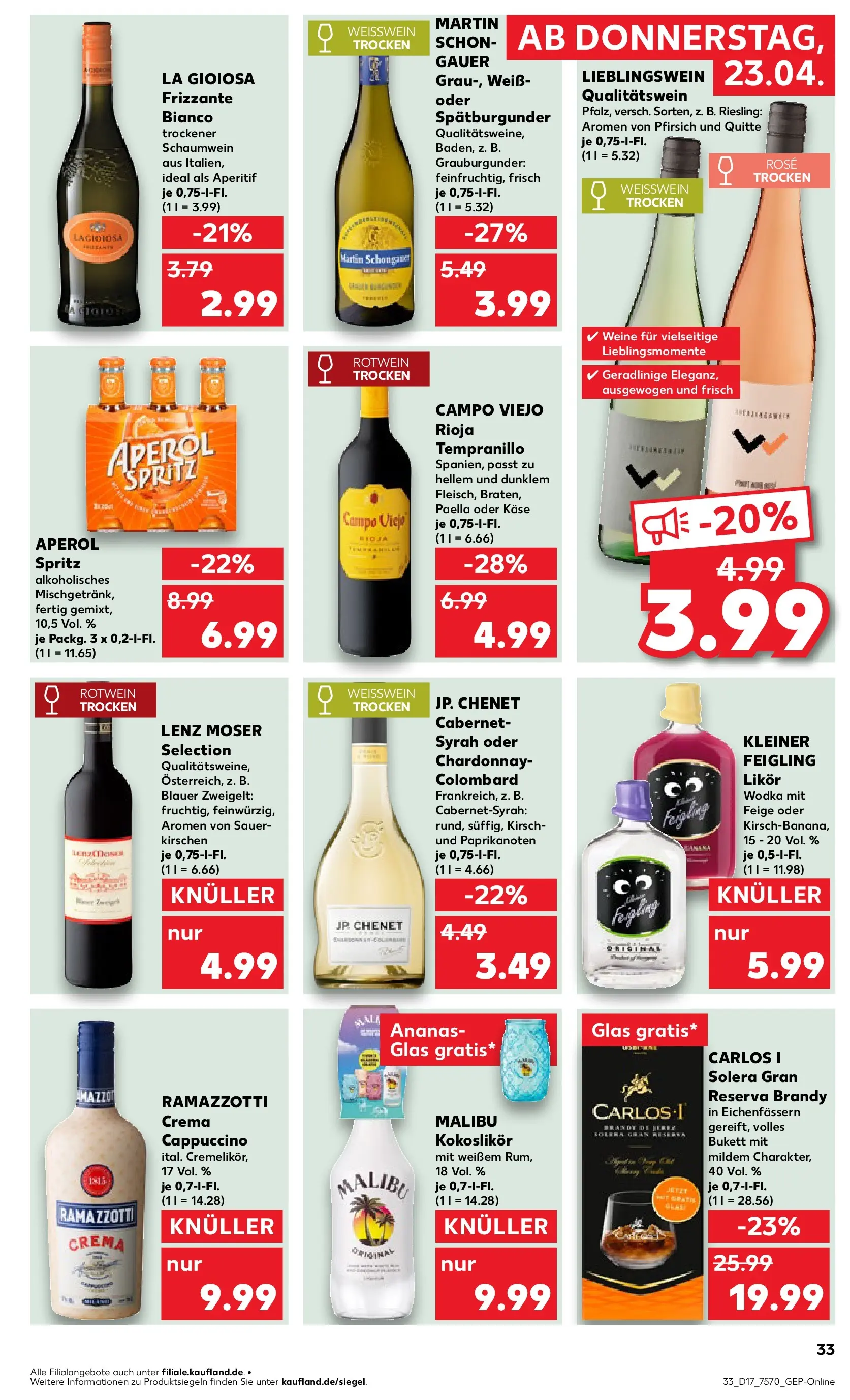 Prospekt Kaufland ab 20.04.2026 » Angebote Online zum Blättern | Seite: 45 | Produkte: Rotwein, Weißwein trocken, Kirschen, Wodka