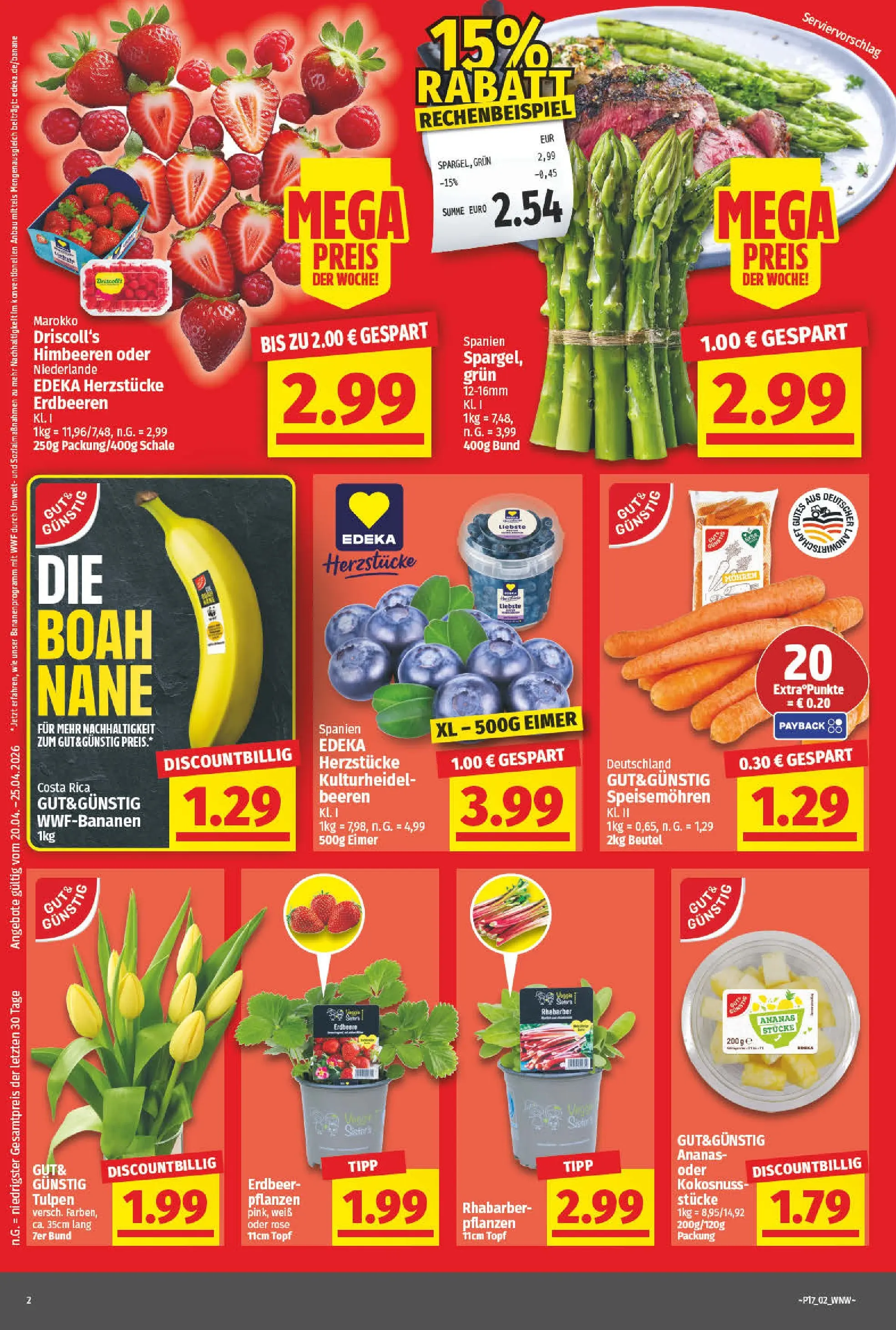Angebote - nah & gut: Wochenangebote (ab 19.04.2026) zum Blättern | Seite: 2 | Produkte: Himbeeren, Ananas, Rhabarber, Erdbeeren