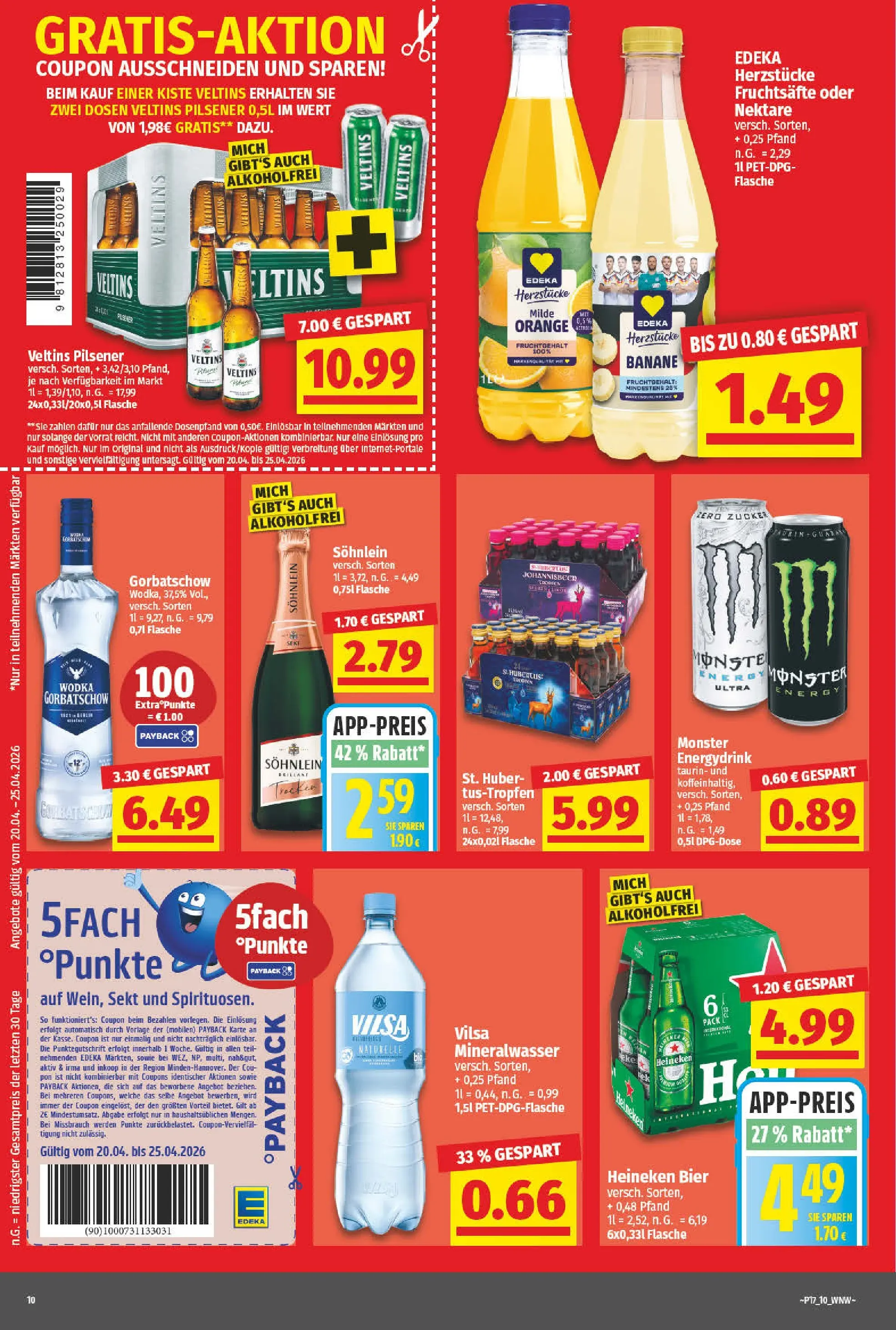 Angebote - nah & gut: Wochenangebote (ab 19.04.2026) zum Blättern | Seite: 10 | Produkte: Bier, Mineralwasser, Monster, Veltins
