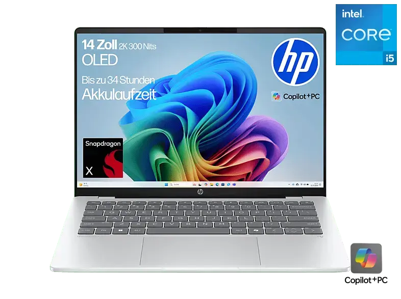 HP OmniBook 5 OLED 14-he0354ng, Copilot+ PC - 14 Zoll Snapdragon X X1-26-100 16 GB 512 Adreno&trade; Onboard Graphics Windows 11 Home