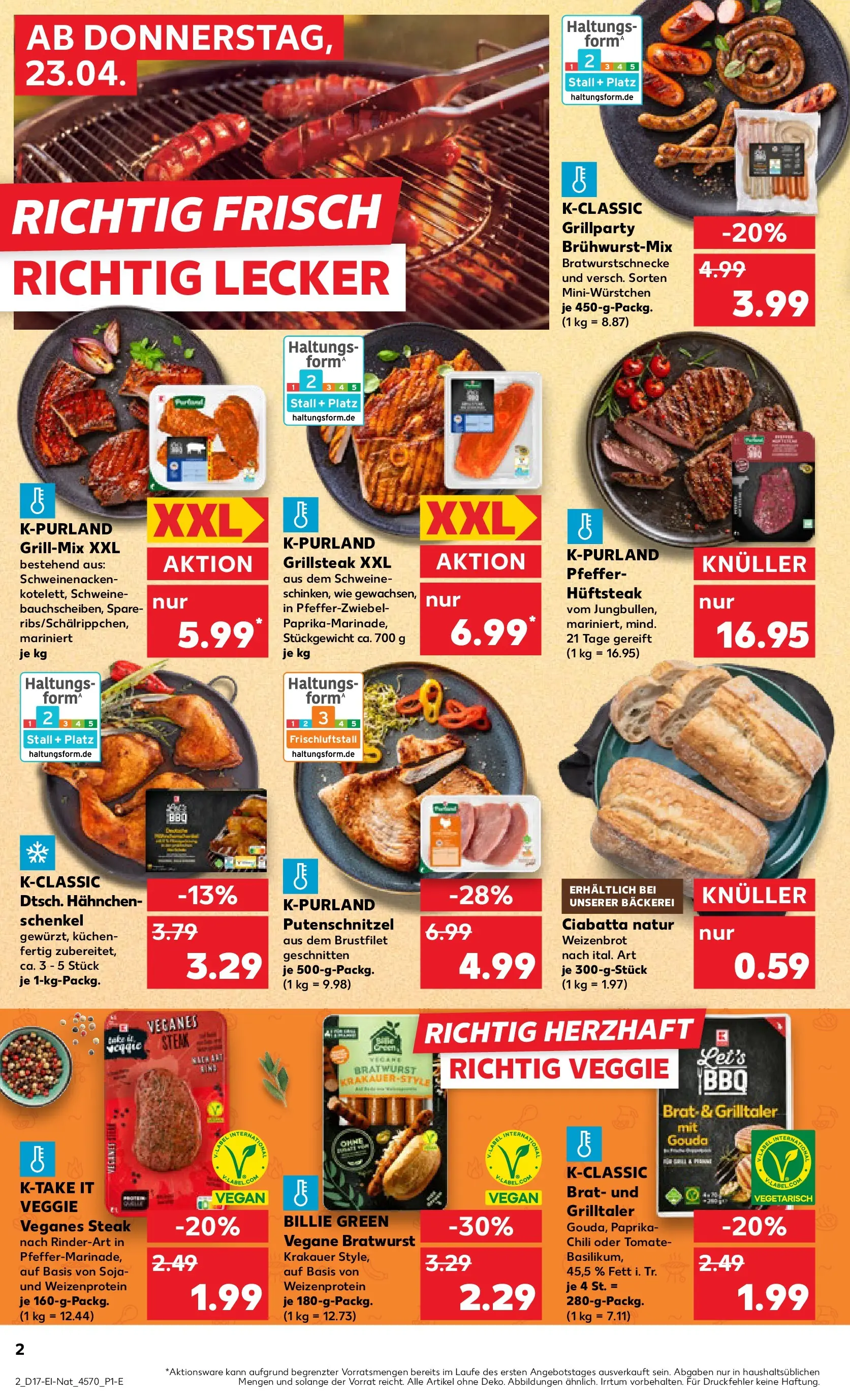 Prospekt Kaufland ab 22.04.2026 » Angebote Online zum Blättern | Seite: 2 | Produkte: Hahnchen, Hahnchenschenkel, Bratwurst, Putenschnitzel