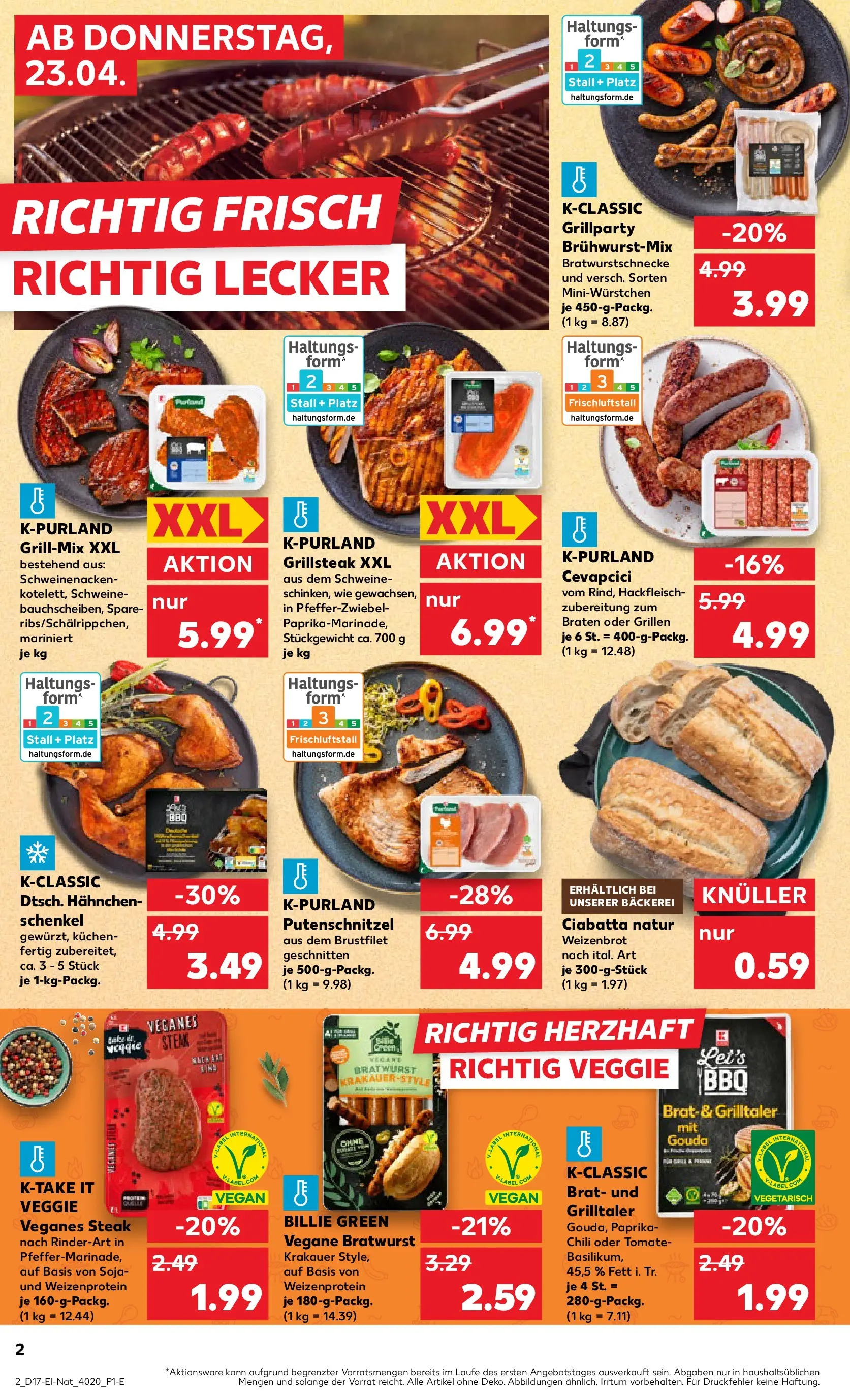 Prospekt Kaufland ab 23.04.2026 » Angebote Online zum Blättern | Seite: 2 | Produkte: Hahnchenschenkel, Gouda, Bratwurst, Hackfleisch
